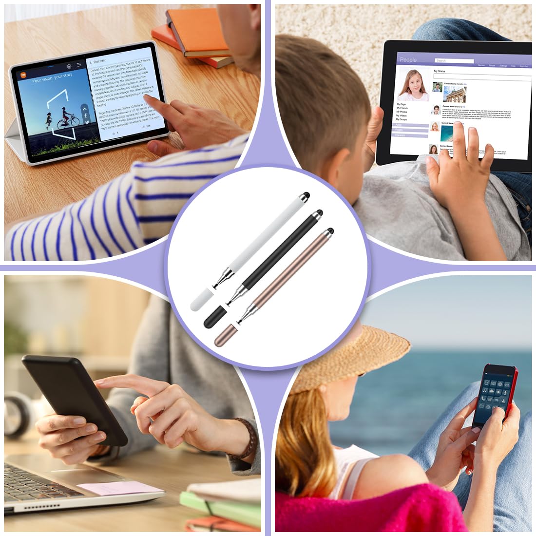 Pennini Stilo 2 in 1 per Touch Screen, Pennino Capacitivo a Punta Fine, Compatibile Cellulare e Tablet