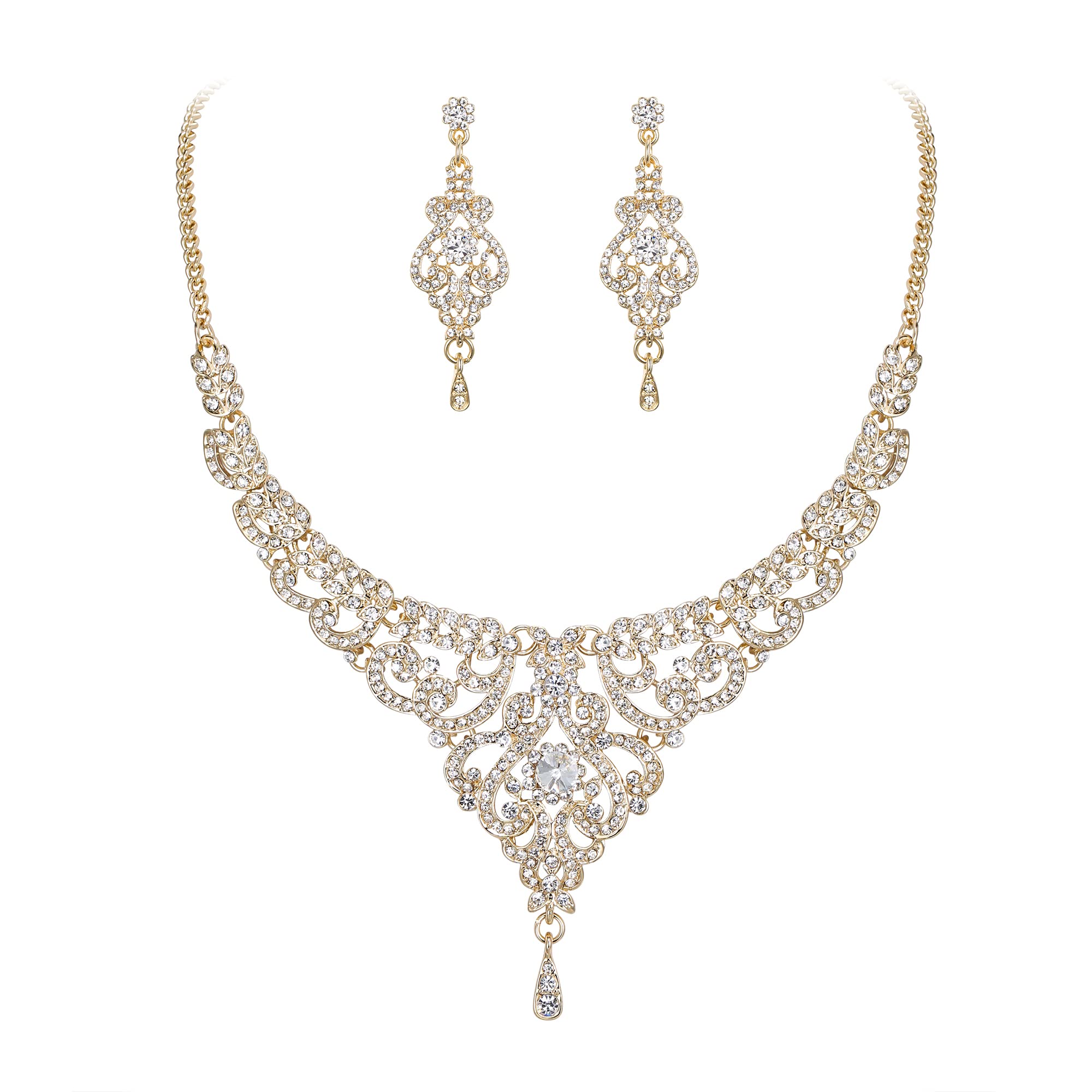 EVER FAITH Women's Austrian Crystal Art Deco Bridal Vase Flower Necklace Earrings Set