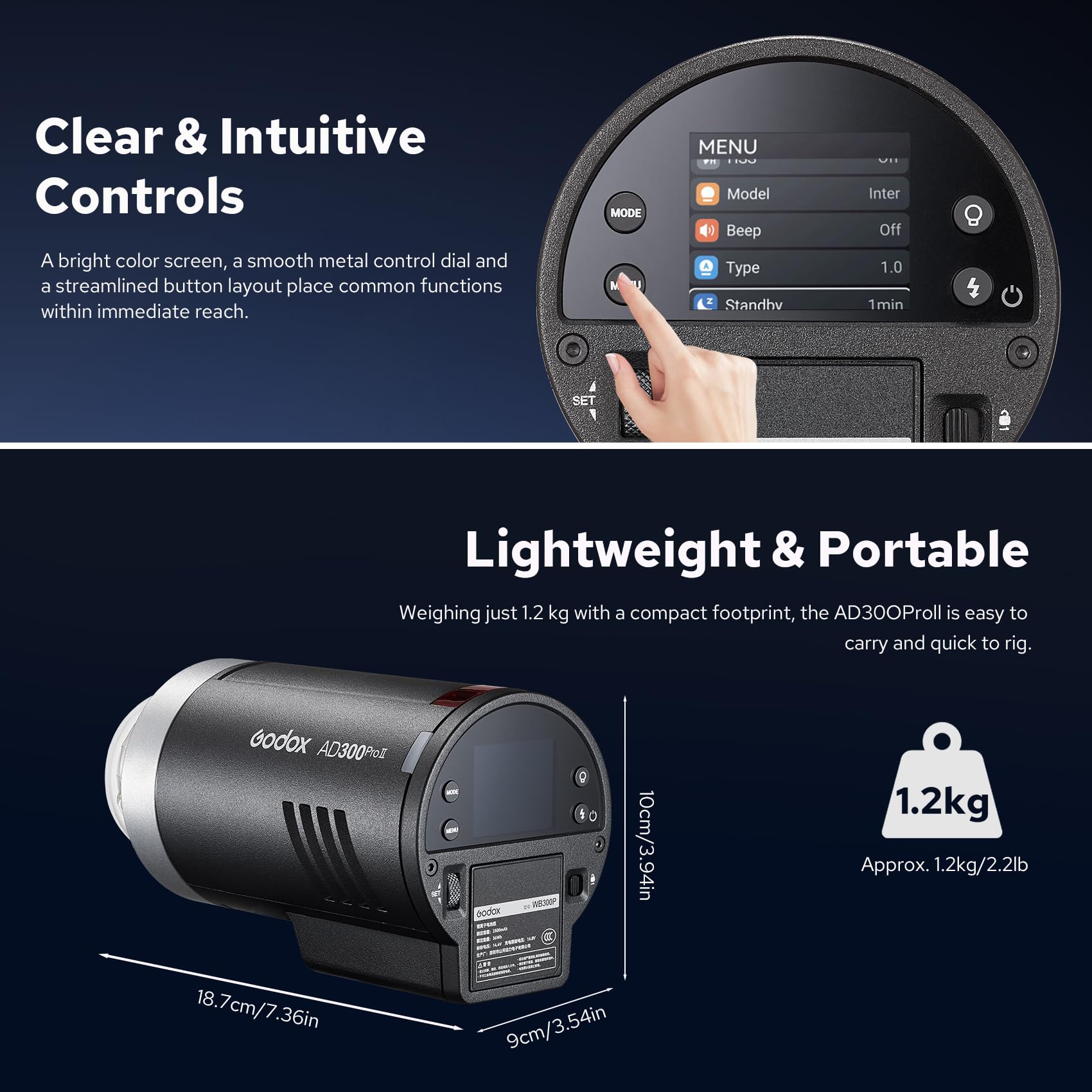 Godox AD300Pro II AD300ProII 300Ws Flash al Aire Libre, 12W Bi-Color 2800K-6000K, Sistema X inalámbrico 2.4G, TTL HSS,Compatible con Canon,Nikon,Sony,Fuji,Olympus,Pentax Cámaras