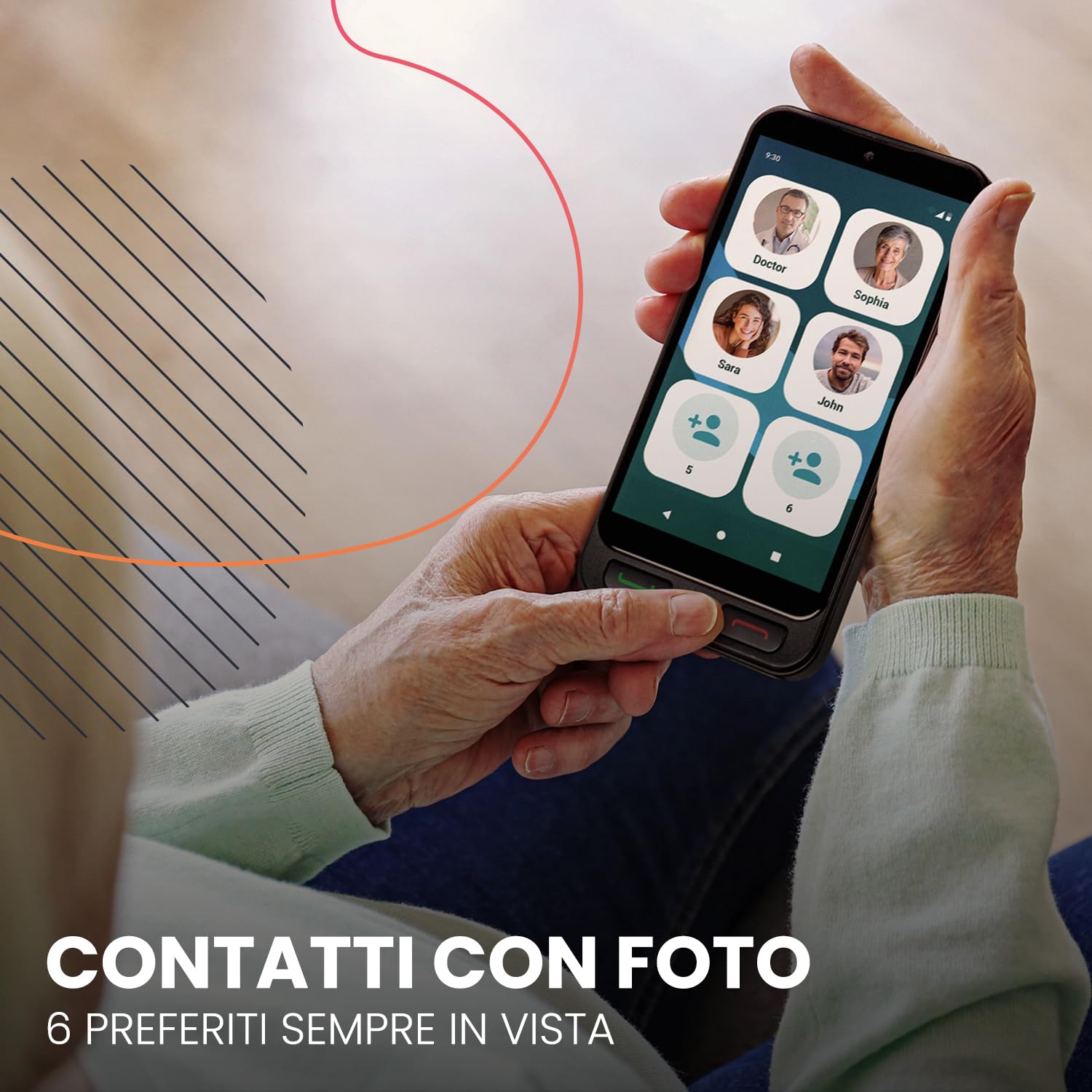 SPC Zeus 2 + Custodia | Smartphone per anziani compatibile con app gestione e localizzazione remota | Modalità facile, pulsanti fisici, icone XXL | 5", Dual Cam, 64GB | Base di ricarica, pulsante SOS