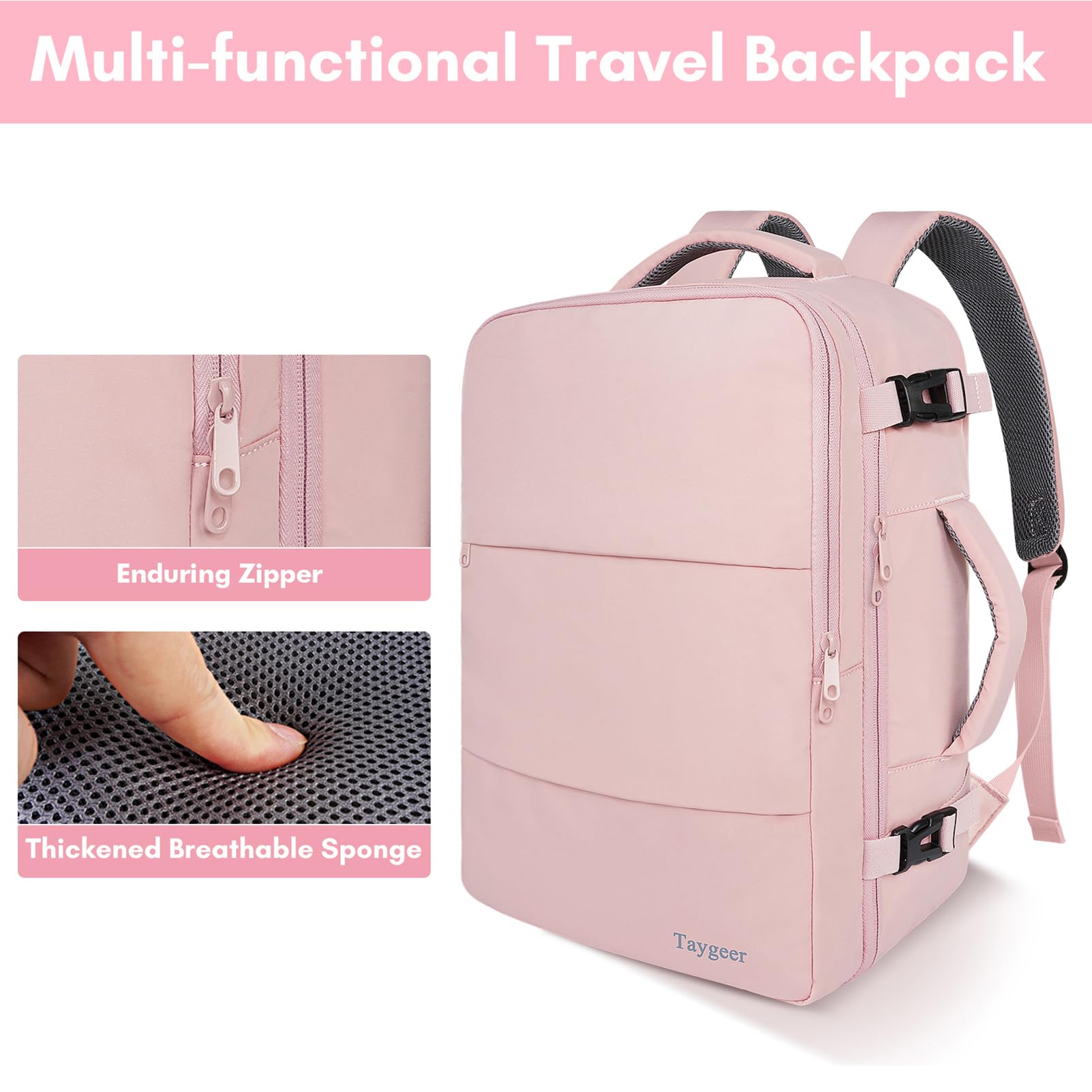 Taygeer - Mochila de viaje para mujeres, mochila de cabina con puerto de carga USB y bolsa para zapatos, mochila TSA para laptop de 15.6 pulgadas aprobada para vuelos, bolsa de enfermera, mochila