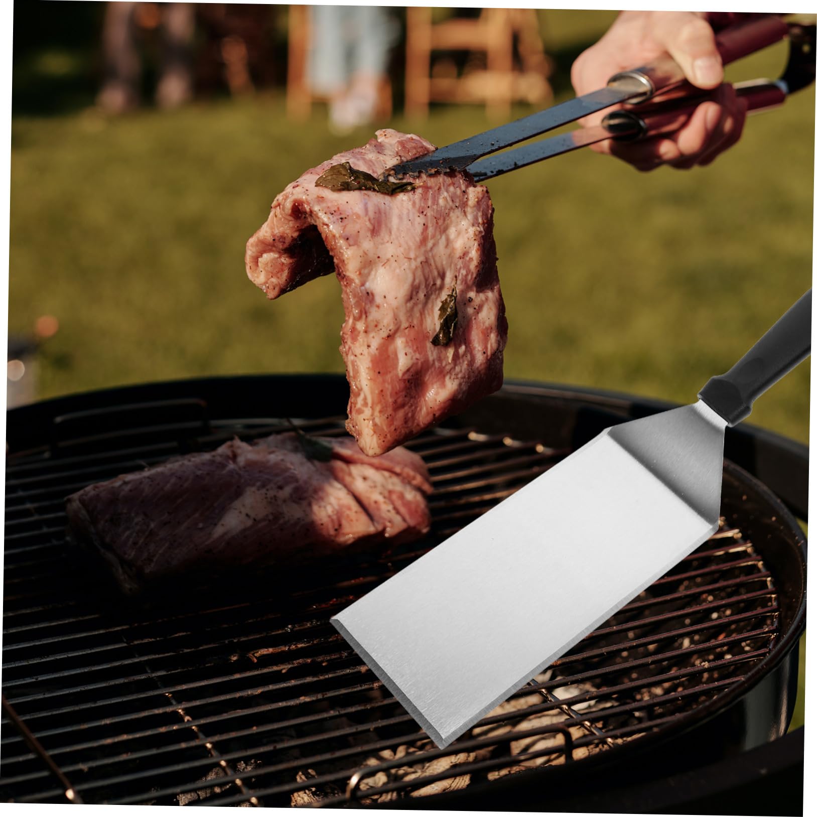 Spatule de Cuisson Inox et Plastique Poignée Antidérapante pour Gril Plancha et Barbecue Ustensile Multifonction pour Steak Œufs et Pâtisserie