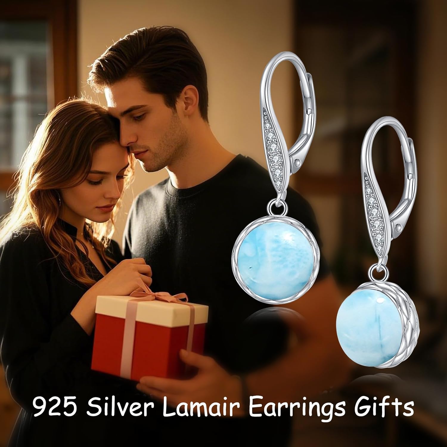 POPLYKE 925 Sterling Silver 8mm Pearl Dangle Drop Earrings Moonstone Larimar Opal Rose Quartz Black Pearl Leverback Earrings for Women Christmas Gifts for Her - Image 2
