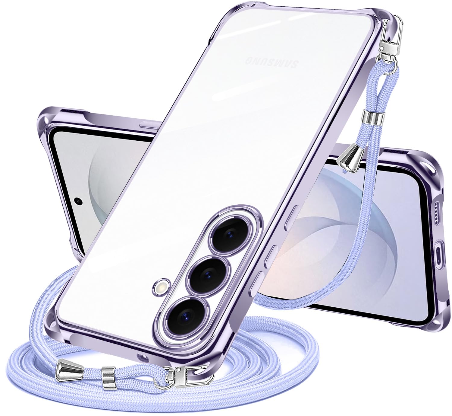 NISIILNG Galaxy S26 用 ケース クリア ショルダー galaxy s26 SG-51G SCG36 スマホケース ギャラクシー s26 カバー 肩掛け 斜めかけ 縄掛けケース 透明 TPU 薄型 耐衝撃 紐付き 斜めがけ 織りストラップ付き ネックストラップ ショルダー 縦/横 2WAY 長さ調整可能 取り外し可能 落下防止 紛失防止 (パープル)