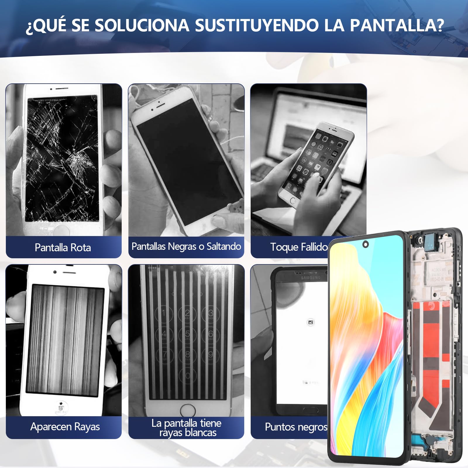 RongZy Pantalla para OPPO A98 5G Táctil LCD de Repuesto Ensamblaje Digitalizador Reemplazo para OPPO A98 CPH2529 con Herramientas de Reparación(Negro con Marco)