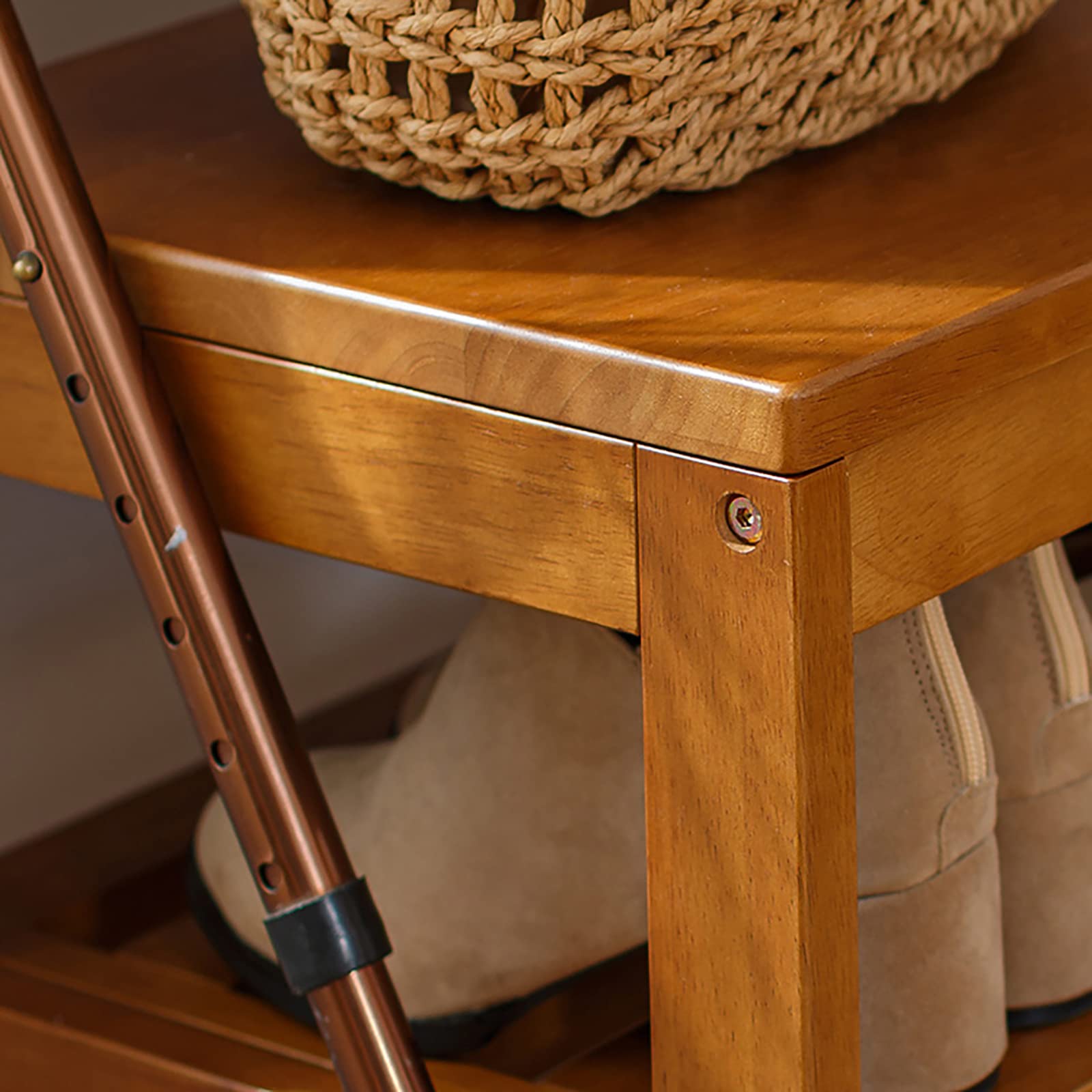 XKZG Aufbewahrungsbank Aus Massivholz – Schuhregal Mit Sitzfunktion, 100 Cm Breit, Braun