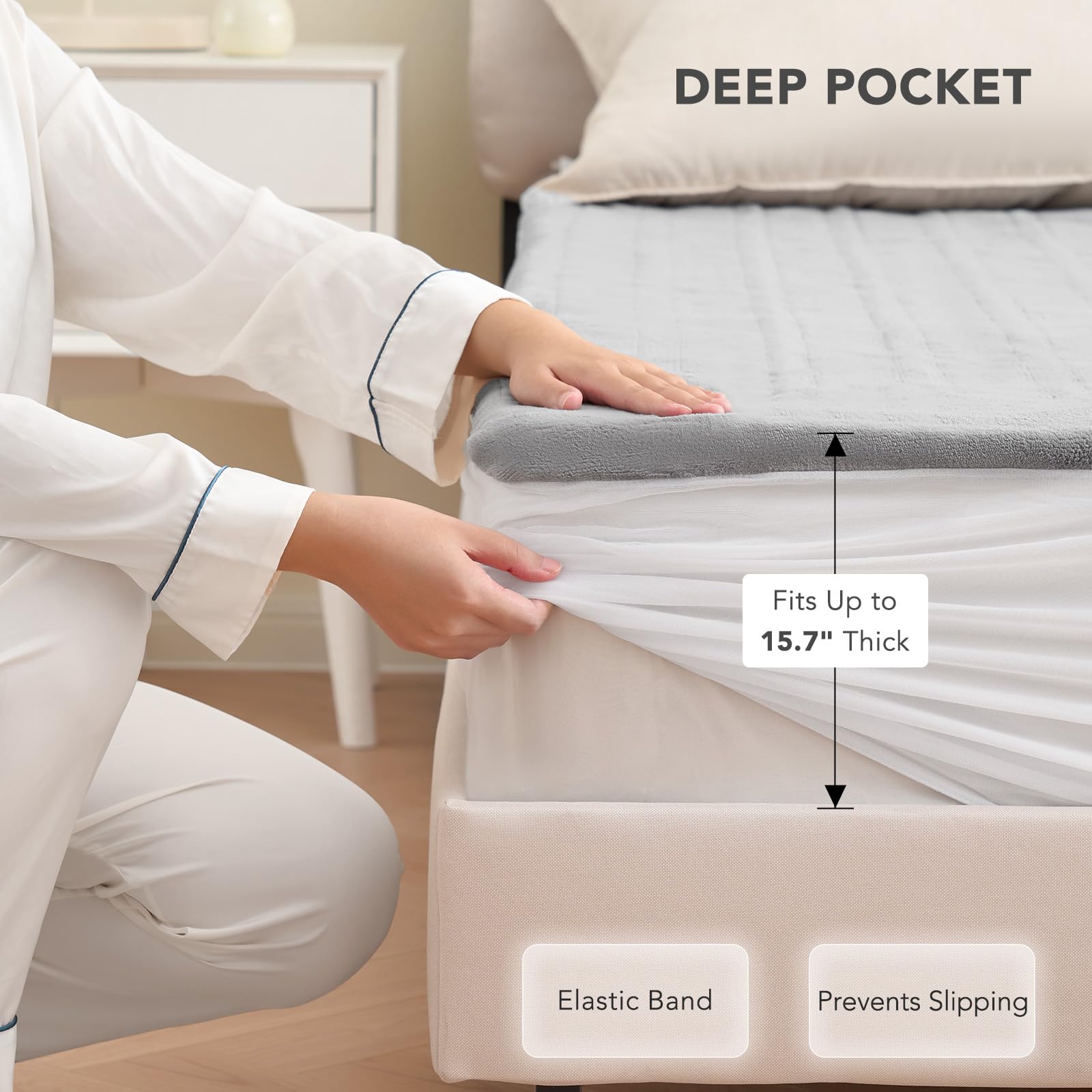 Heated Mattress Pad Queen Size 60 * 80 Inches Comfort Soft Coral Fleece 10 Heating Levels & Auto Shut Off, Electric Bed Warmer Pad with Dual Controllers, Up to 15" Deep Pocket, Grey 4