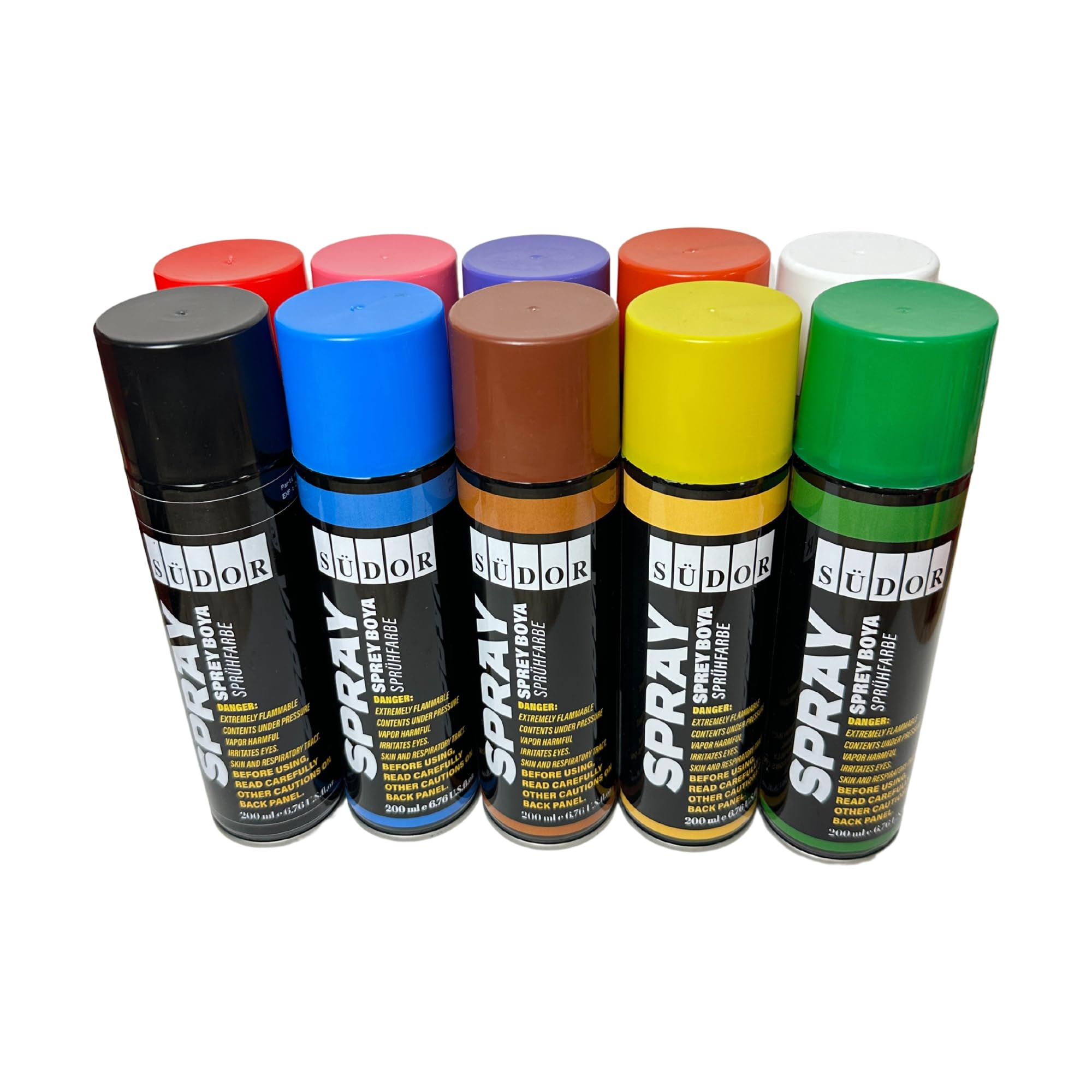 SÜDOR Lot de Peintures Aérosol 200 ml – Peinture Aérosol Brillante à Séchage Rapide pour Bois, Métal, Pierre, Verre et Murs – Graffiti & Décoration (10 Couleurs)