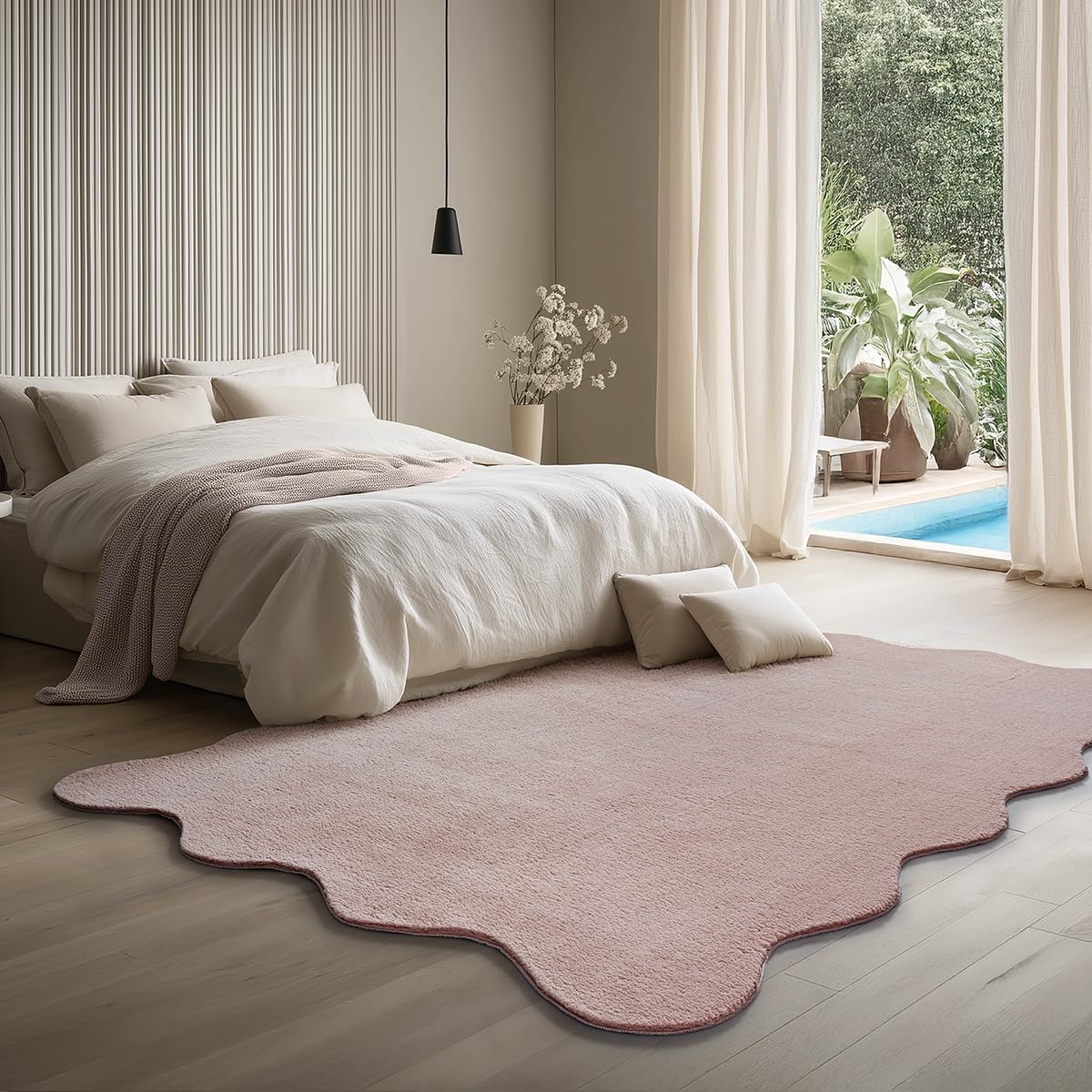 the carpet Lina Shape Scallop Tappeto, pelliccia sintetica, tappeto morbido, retro antiscivolo, lavabile, super soffice, Rosa, 160 x 220 cm