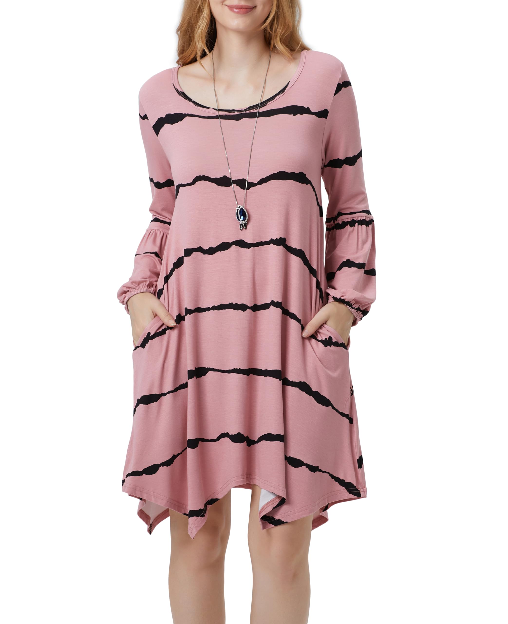 Invug Women's Casual Swing T-Shirt Dress - Loose Crewneck With Pockets, Irregular Hem