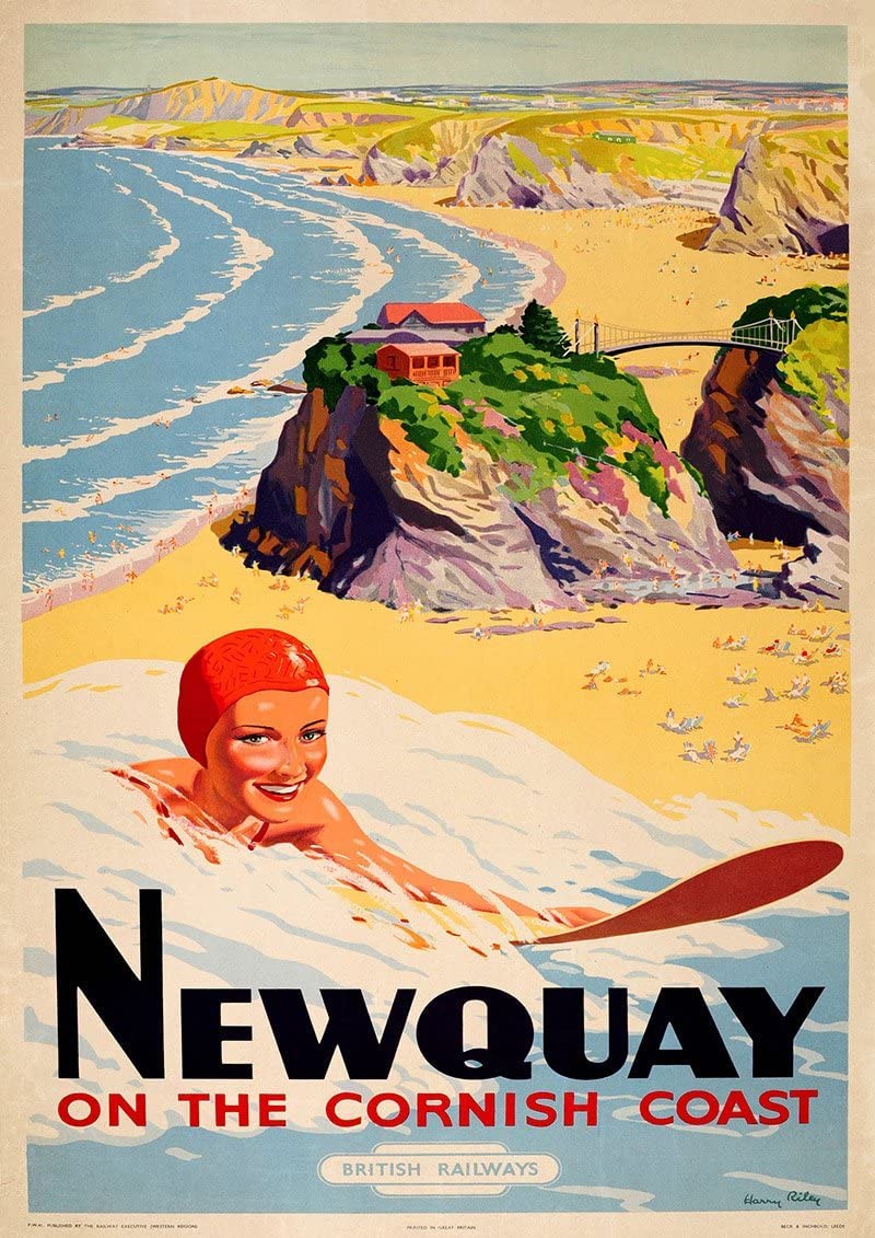 Vintage Newquay Cornwall Travel Advertising Poster Wall Art Print A4 & A3 (A3)