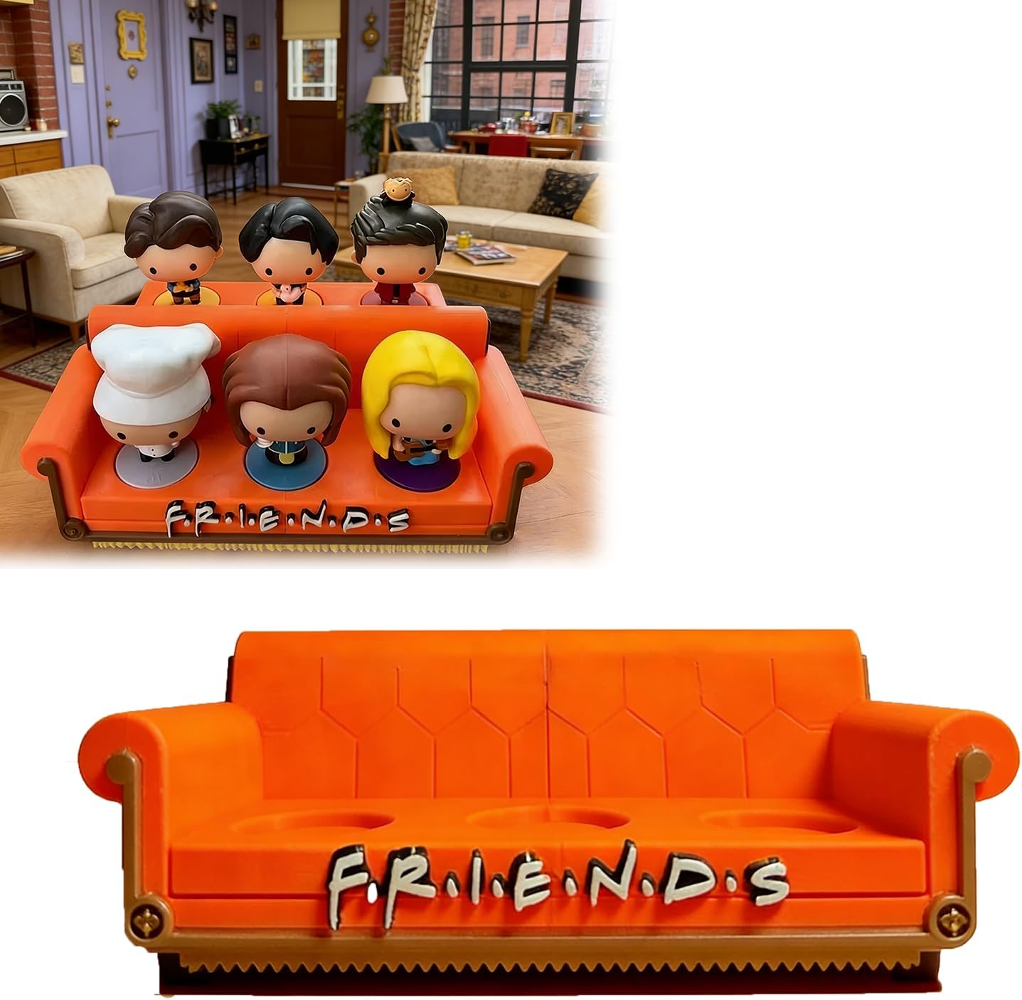 Sofa Display Stand Compatible with McDonald’s Friends series Figurines - Iconic Orange Sofa Display Stand - Desktop Decoration Gifts