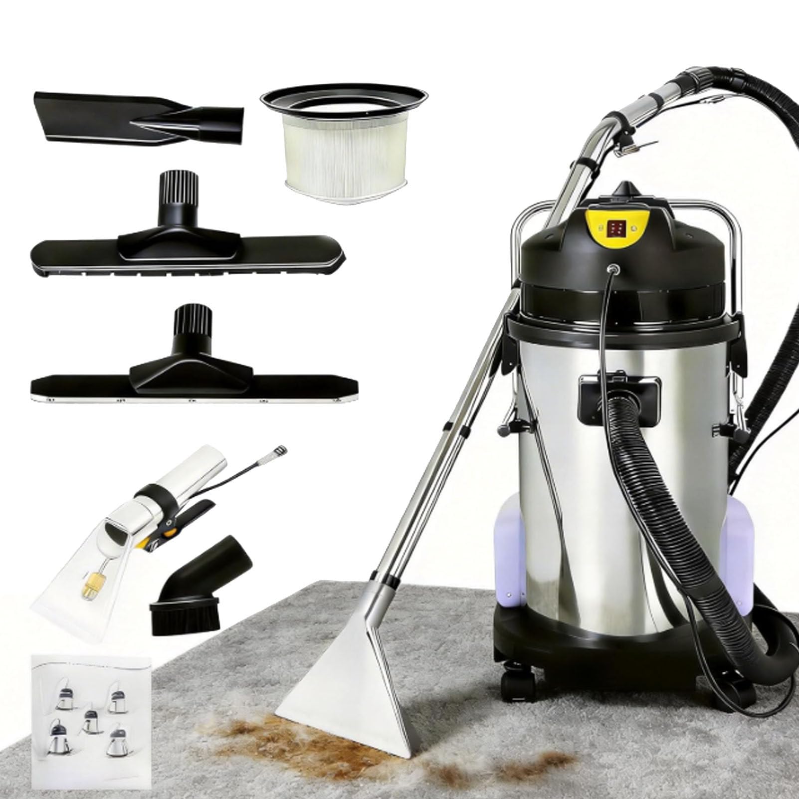 Pulitore per tappeti Professionale, Macchina per la Pulizia di Pavimenti Multiuso, aspirapolvere estrattore per impieghi gravosi, Potente Macchina per la Pulizia di divani, tappeti 80L
