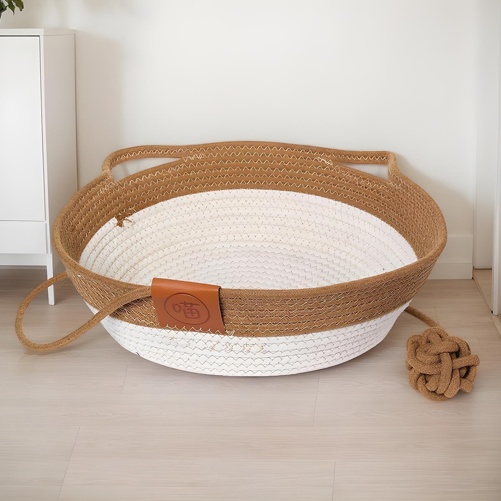 Generico Panier pour Animaux de Compagnie, Panier Chat en Corde tressée - en Coton, Lavable, avec Coussin Amovible, tressé Doux. pour la Table de Chevet en Plein air Dormir dans Le Stan