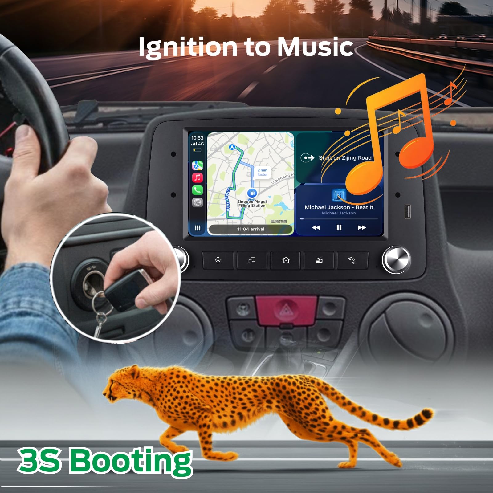 Autoradio Linux per Fiat Panda 169 2003-2012 con CarPlay Wireless e Android Auto, avvio in 2 secondi, comandi fisici tramite manopola, audio di livello OEM, Porta ISO Plug & Play