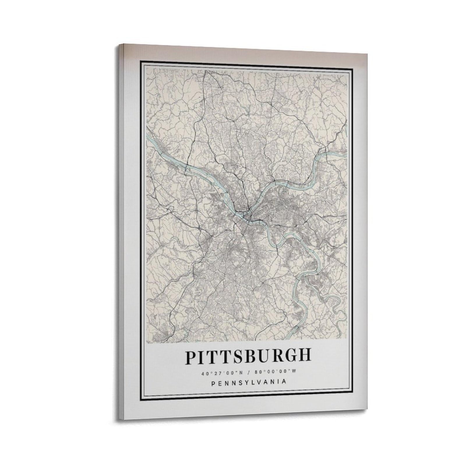 xiaoxiaoshen Pittsburgh PA Map Canvas Poster Wall Art Prints Room Aesthetic Murals Bedroom And Living Decorations 20x30inch(50x75cm)