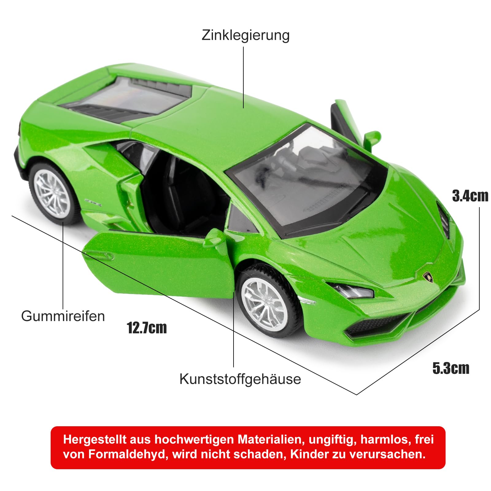 imtfzct 1/36 Lamborghini Huracan LP610-4 Model Car, Alloy Steel Toy Car with Pullback Function, Car Gifts for Boys and Girls (Green) - Image 3