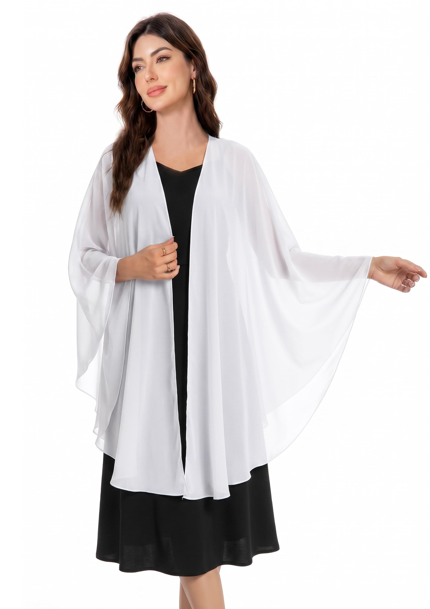 Baoqiya Chiffon Shawls and Wraps Wedding Party Shawl Scarf for Women Bridal Evening Dress on Special Occasion Dresses, Ivory, One Size