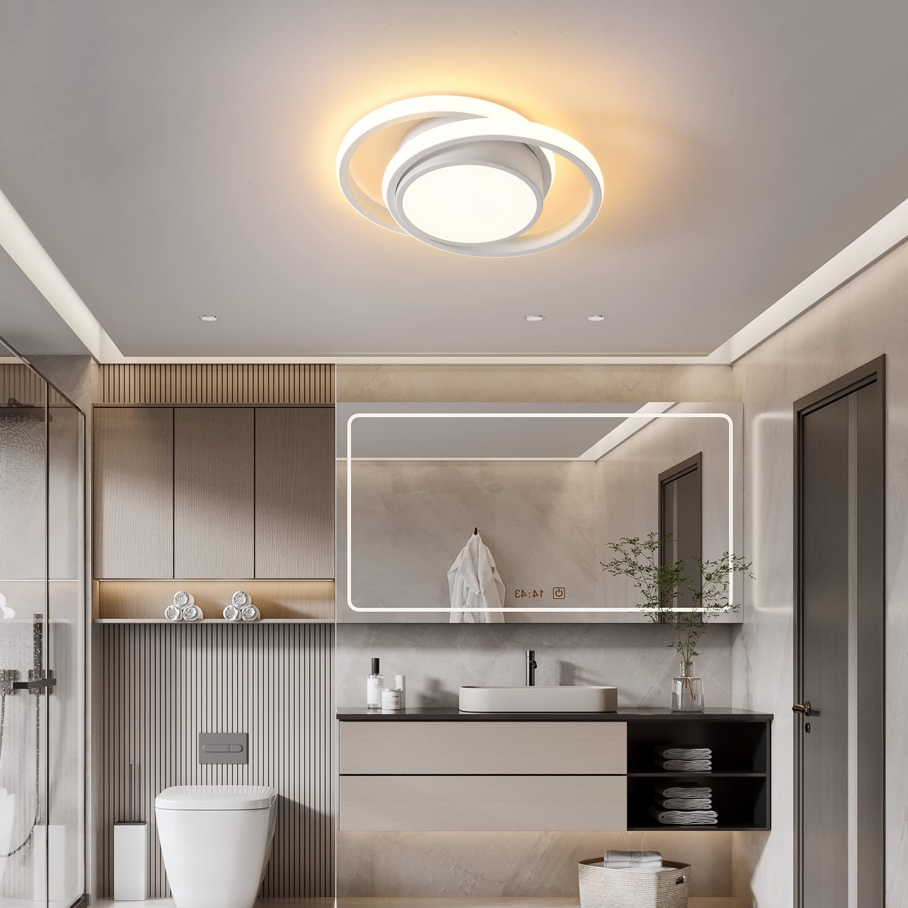 Plafoniera LED,Lampada da Soffitto Moderna 32W 2500lm, Plafoniere Design Rotondo,Lampadario acrilico bianca per Soggiorno Cucina Bagno Camera da Letto Corridoio,Luce Bianco caldo 3000K,27X20X6cm
