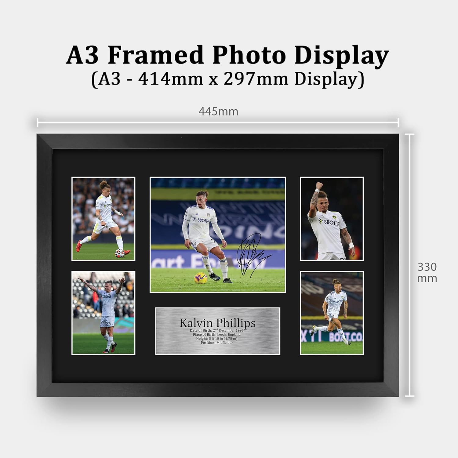 HWC Trading Kalvin Phillips Leeds United 16 x 12 inch (A3) Printed Gifts Signed Autograph Picture for Football Fans and Supporters - 16" x 12" Framed