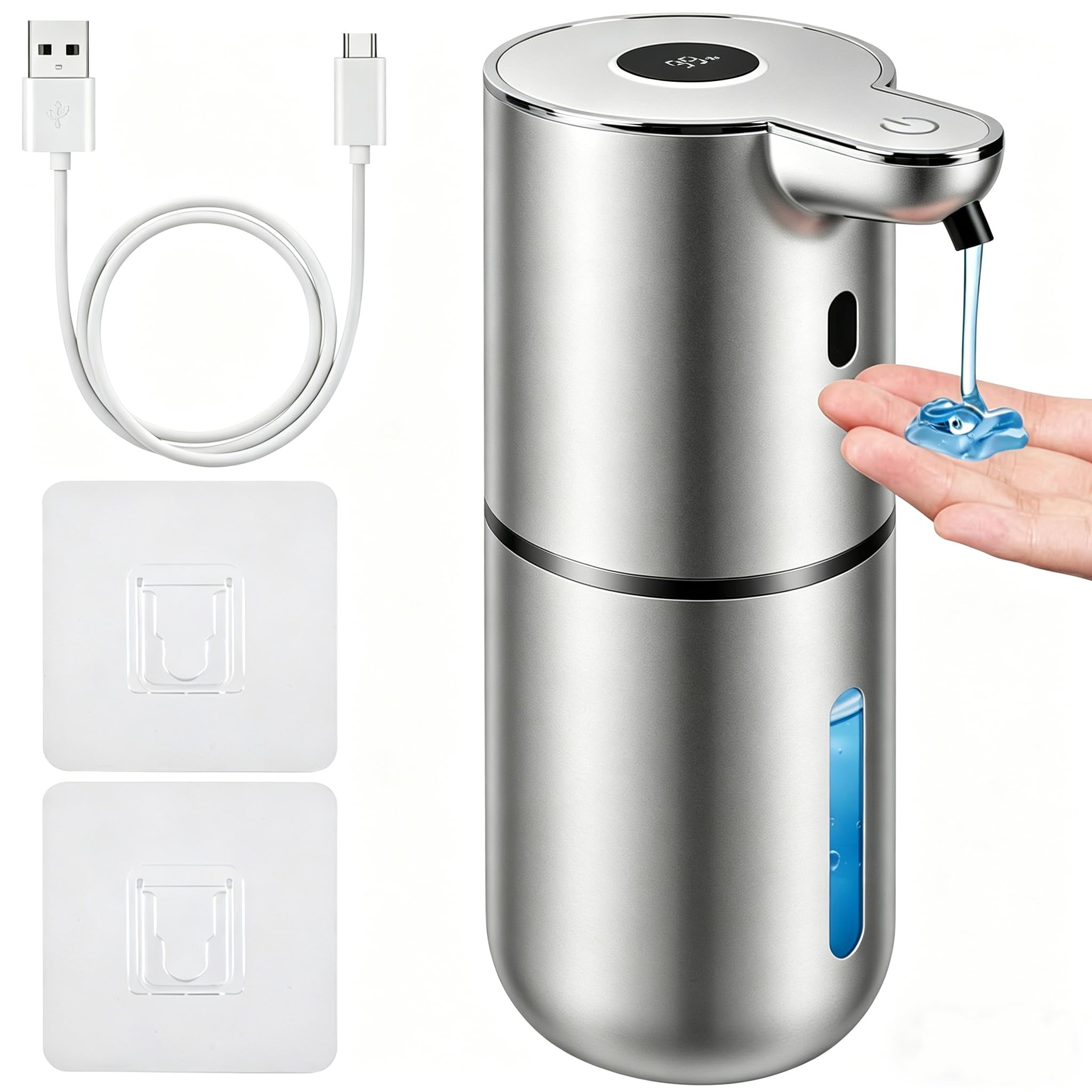 Automatischer Seifenspender, Handseifenspender, 380 ml, intelligenter wiederaufladbarer Flüssigseifenspender mit 6 Stufen berührungslos, Wandmontage oder Arbeitsplatte, Spülseifenspender für Bad und