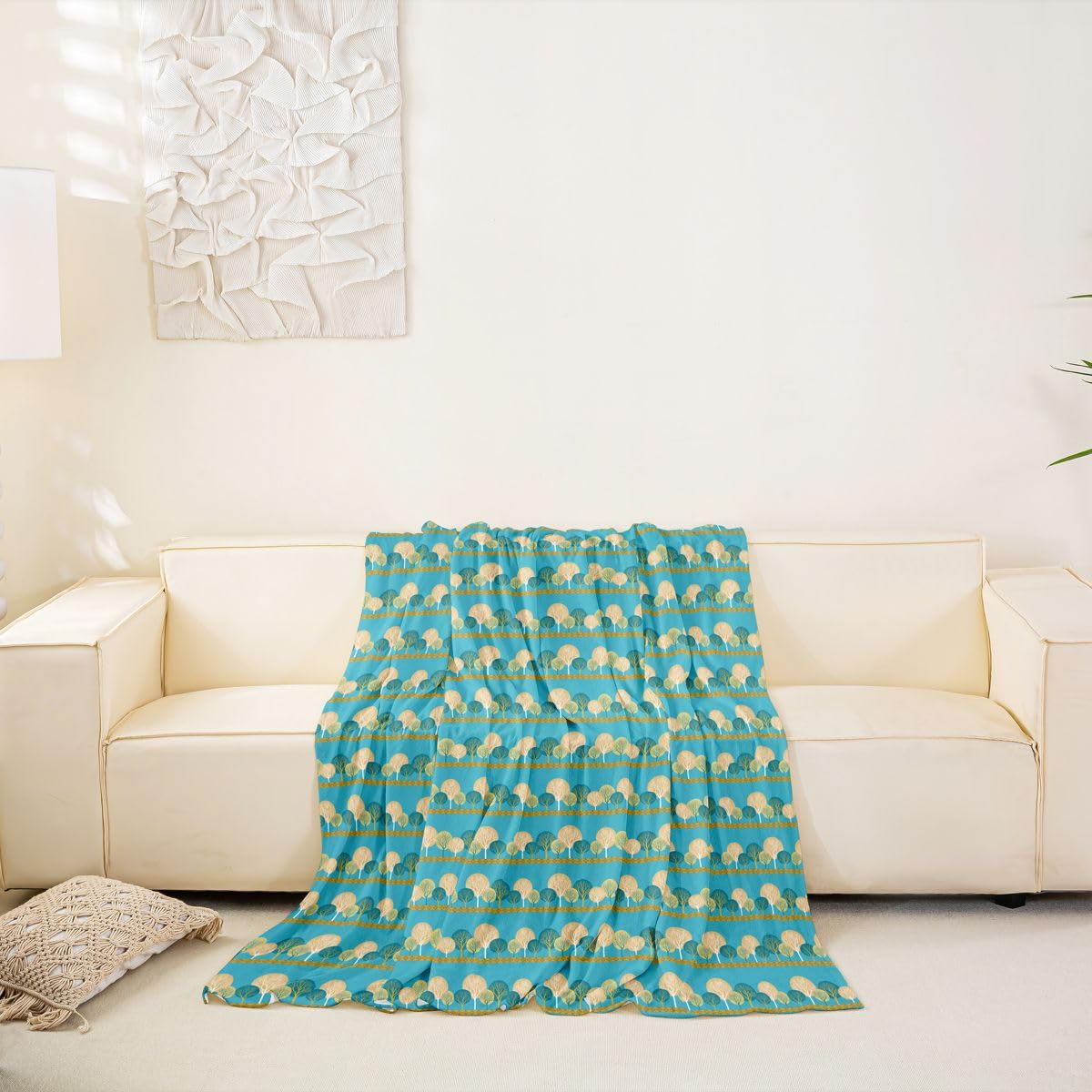 Homewish Boho Trees pokrowce na kanapę na sofę, abstrakcyjny, turkusowy, wodoodporny ochraniacz na meble dla zwierząt domowych, botaniczny liść, pokrowce na sofę, minimalistyczne, rustykalne drzewo