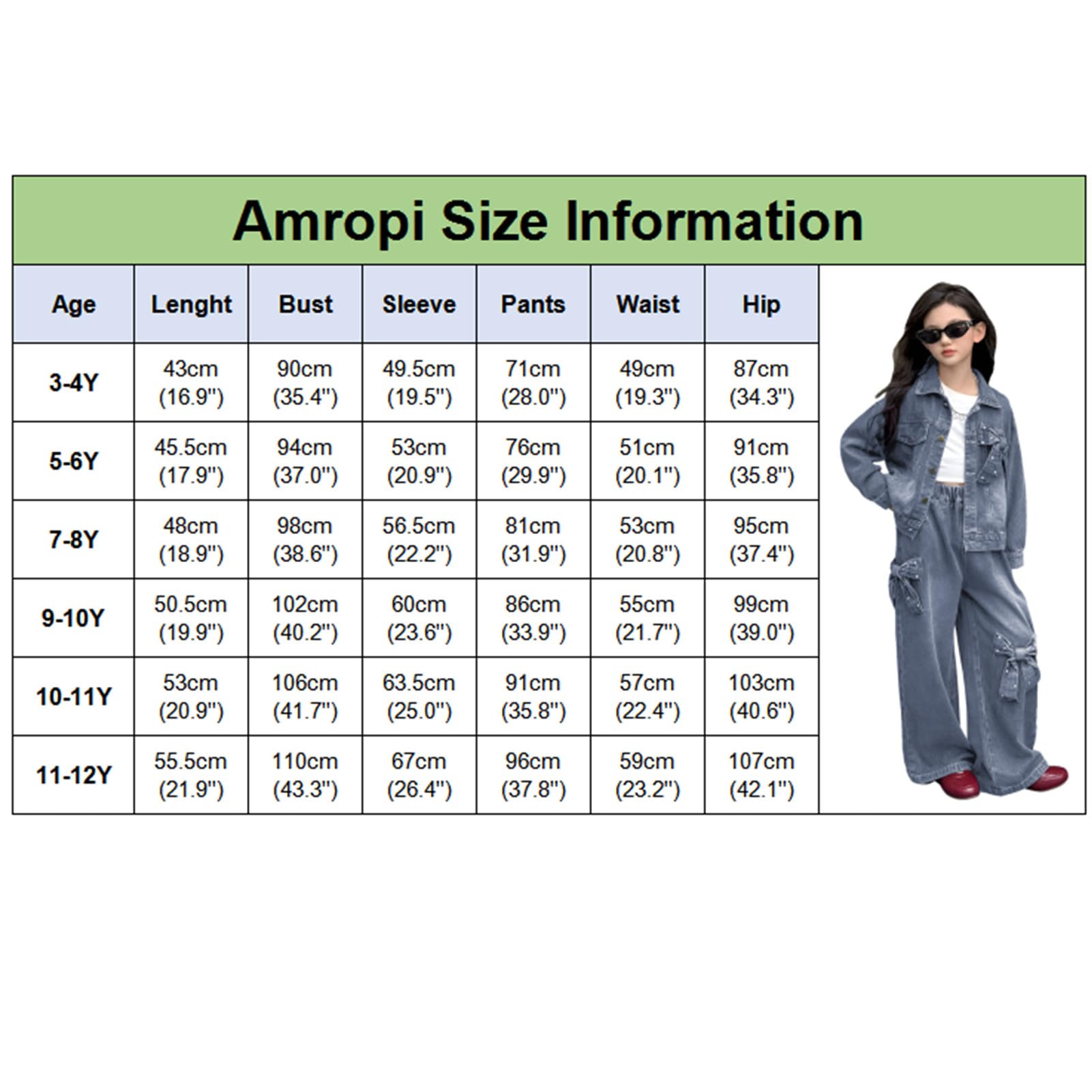 amropi 2 Pezzi Completo di Jeans Bambina Ragazze Giacca in Denim con Fiocco 3D e Pantaloni a Gamba Larga Set per 3-12 Anni