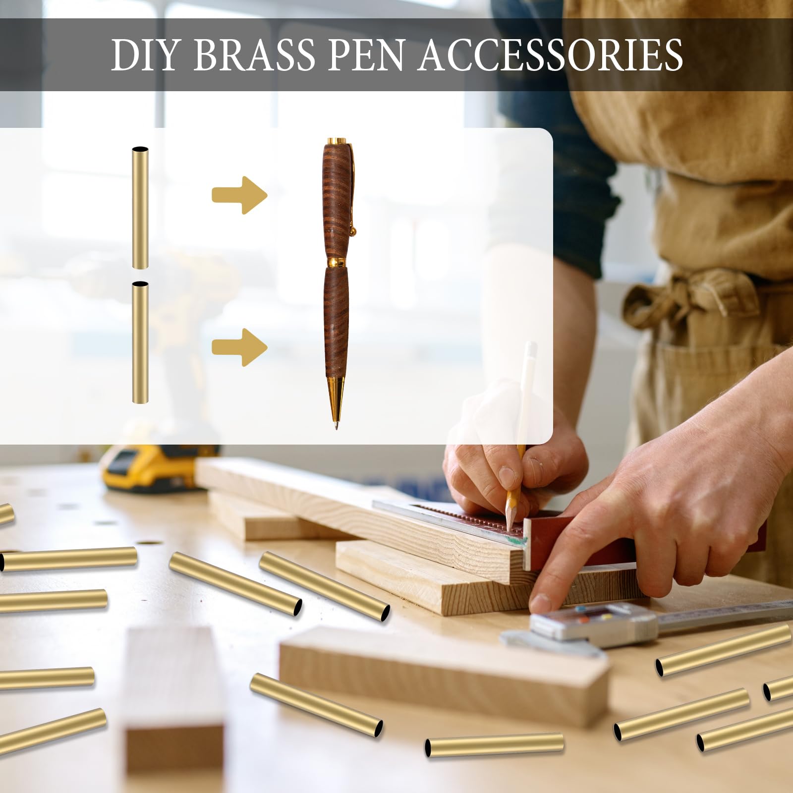 Colarr 20 Pcs 7mm Slimline Pen Tubes Pen Turning Tubes Brass Pen Replacement Accessories 2-1/32