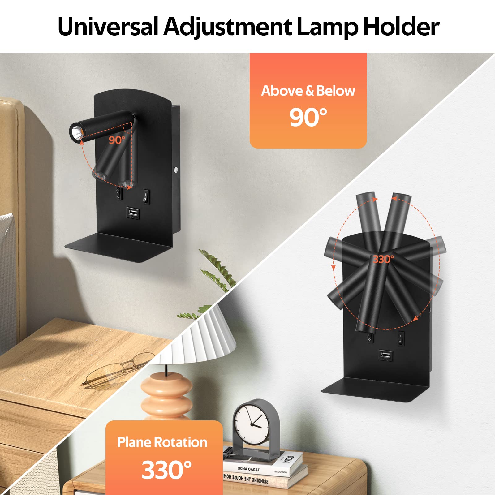 Lampada Da Parete LED Con Ricarica USB - 12W, Rotazione 360°, Luce Calda, Per Camera E Salotto - Foto 4