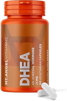 جبل. فيتامينات الملاك - DHEA النقي 25 ملغ - ملحق DHEA للرجال + النساء - ملحق للمساعدة في دعم الشيخوخة الصحية ، ونزاهة العضلات ، والطاقة + التركيب الهرموني - كبسولات غير معدلة وراثيًا 60