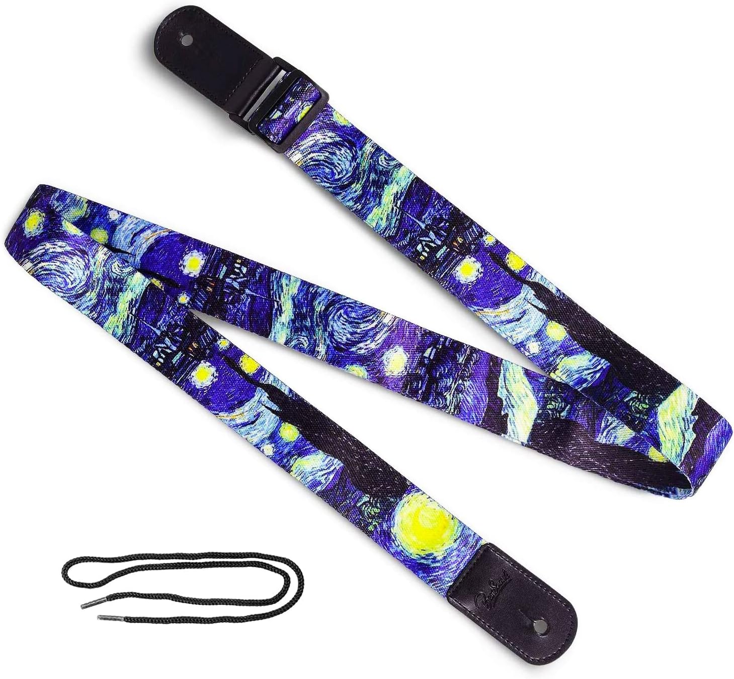 Van Gogh"Starry Night" Ukulele Strap & Leather Ends Shoulder Strap for Soprano Concert Tenor and Baritone Ukulele (Uke-Starry Night)