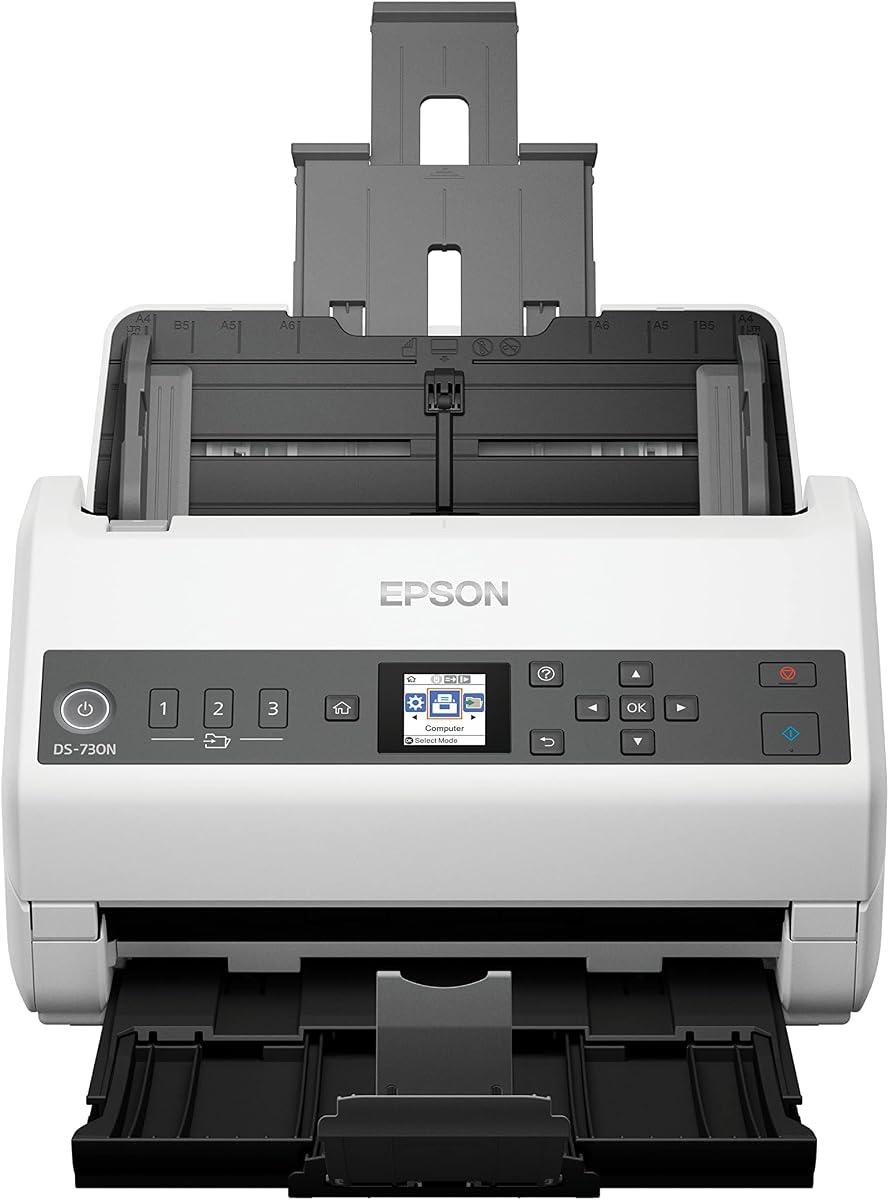 Escáner de documentos en color en red Epson DS-730N | Alimentador automático de documentos de 100 páginas Tecnología de escaneo dúplex Escáner de escritorio para computadoras portátiles y uso de oficina