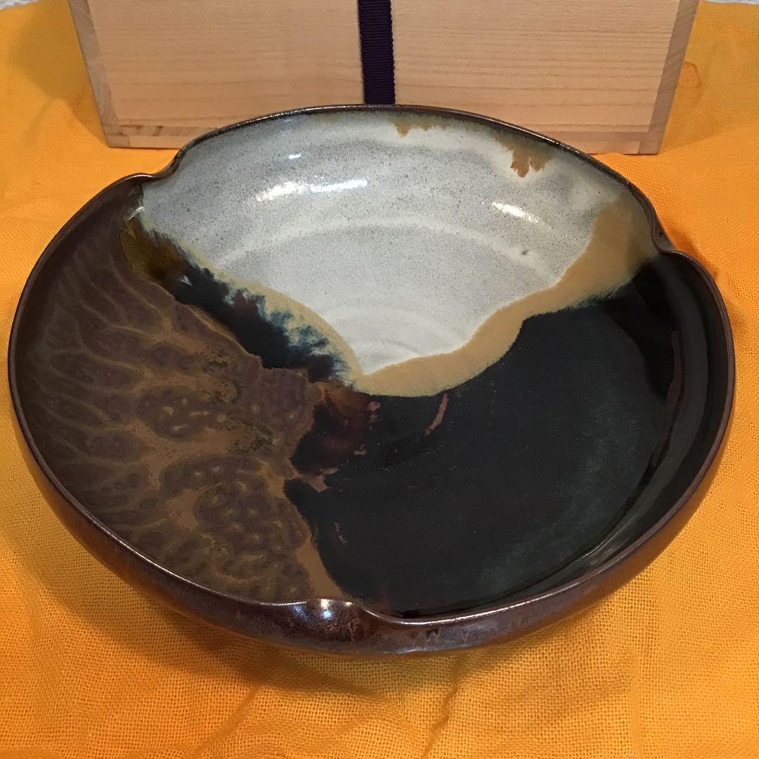 茶道具 菓子噐 高取掛分皿 鬼丸雪山窯 初代 鬼丸雪山 作 N147KT 栗山