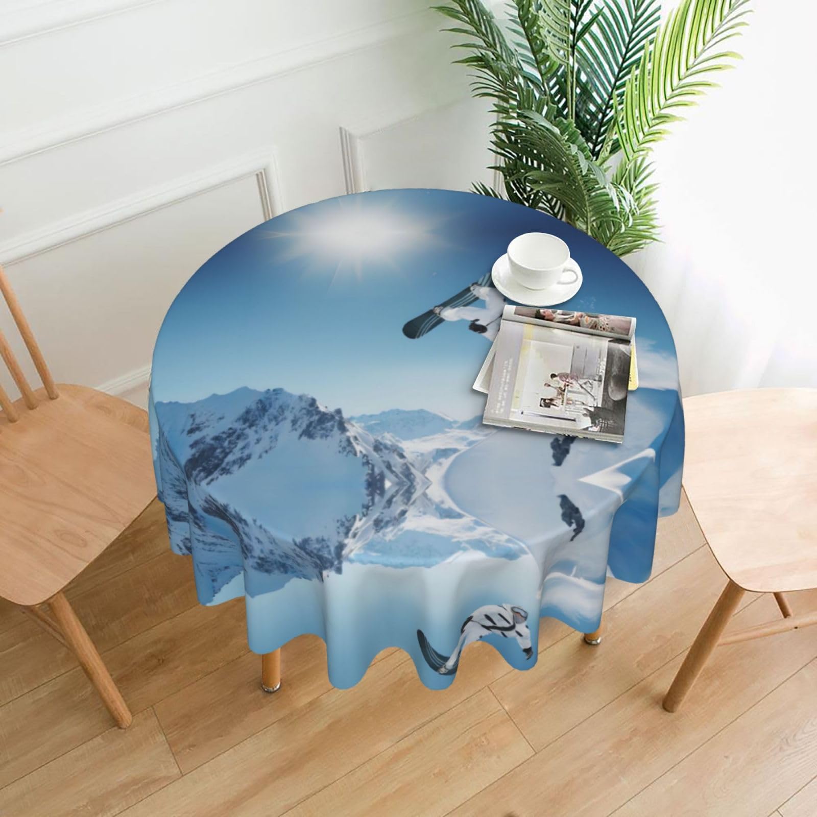 WHJSSF Snowboarding Prints Round Decorative Table Throw 60 Inch – Waterproof Table Cover for Dining, Coffee Tables, and Outdoor Events