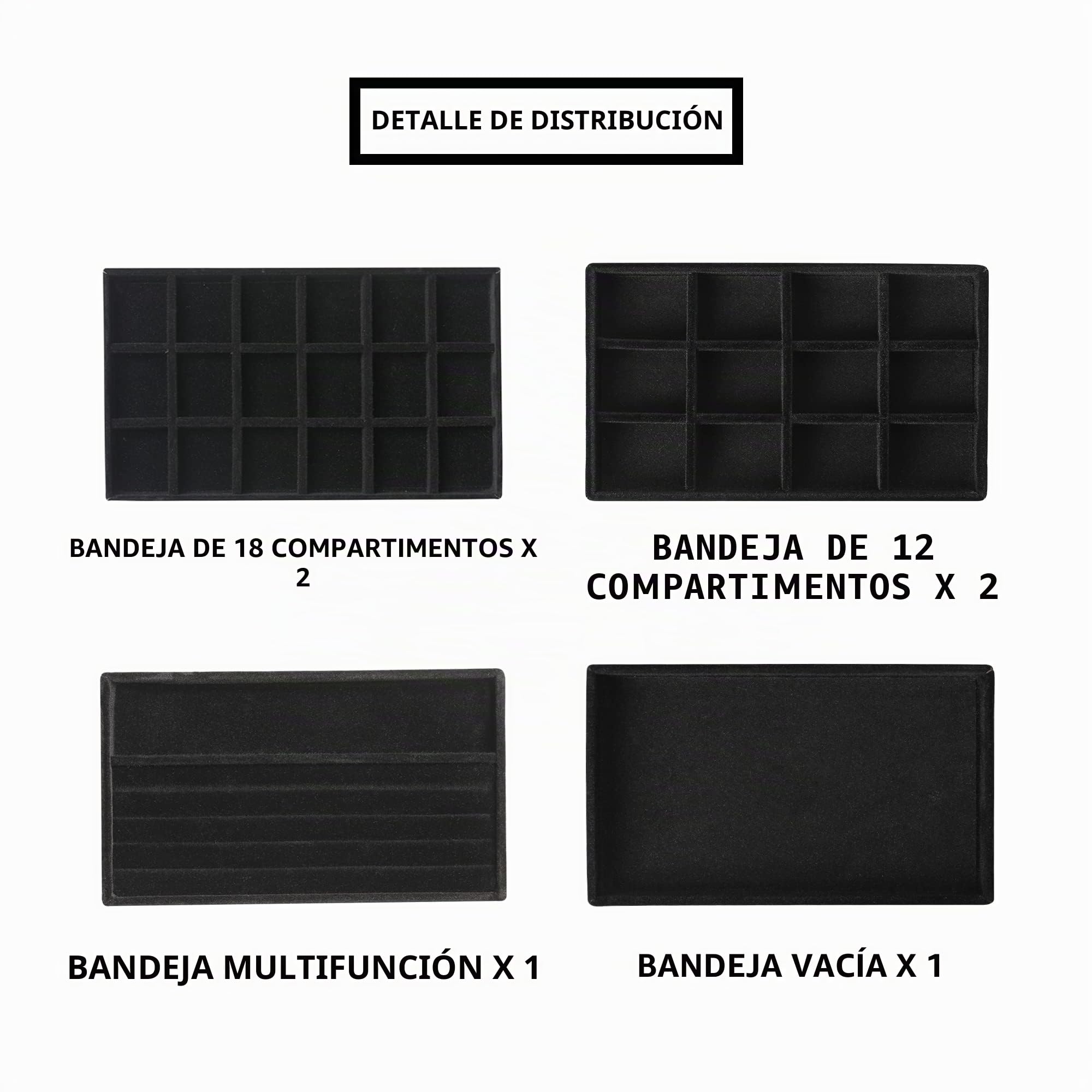 Frebeauty Bandeja organizadora de joyas bandejas de joyería de terciopelo apilables organizador de aretes para mujeres estuche de exhibición de almacenamiento de joyas para anillos juego de 6 (negro)