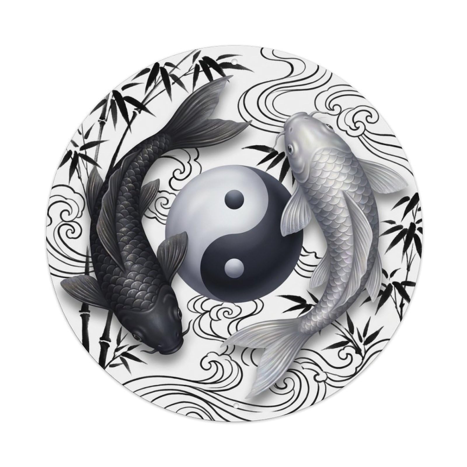 Metal Tin Sign Tai Chi Koi Fish Ancient Wisdom