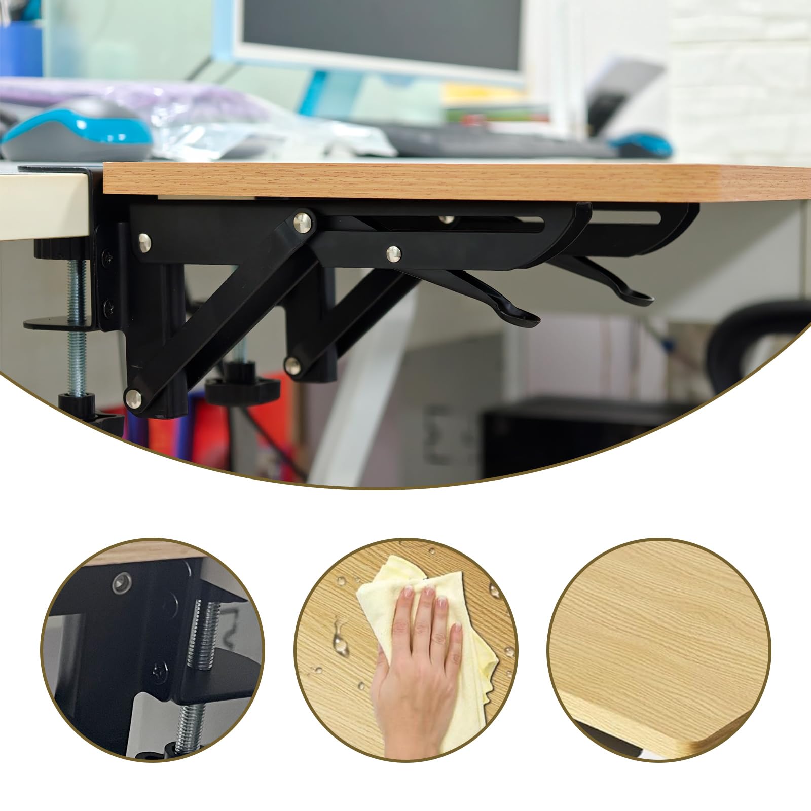 Schreibtischverlängerung, Massivholz, Schreibtisch-Verlängerungsablage, 17,5 x 25 x 1,2 cm, Schreibtisch-Organizer, Monitorständer, Laptop-Regal, natürliche Holzfarbe, platzsparendes