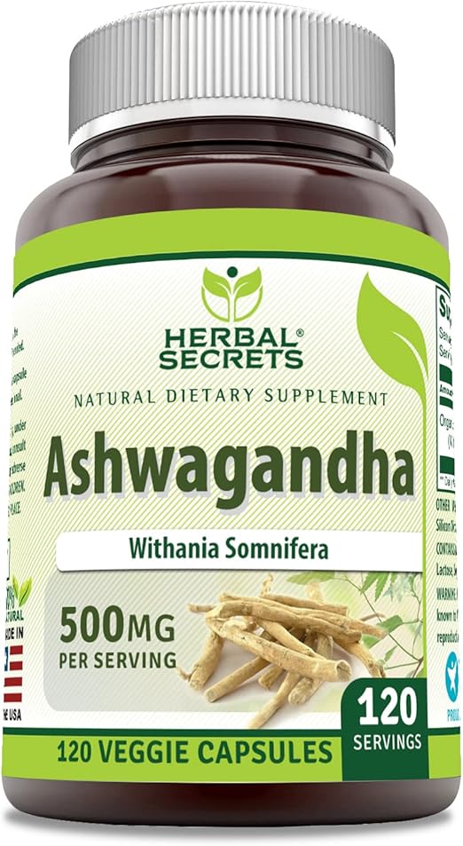 Herbal Secrets Ashwagandha Extract Supplement | 500 Mg Per Serving | 120 Veggie Capsules | Non-GMO | Gluten Free | Made in USA