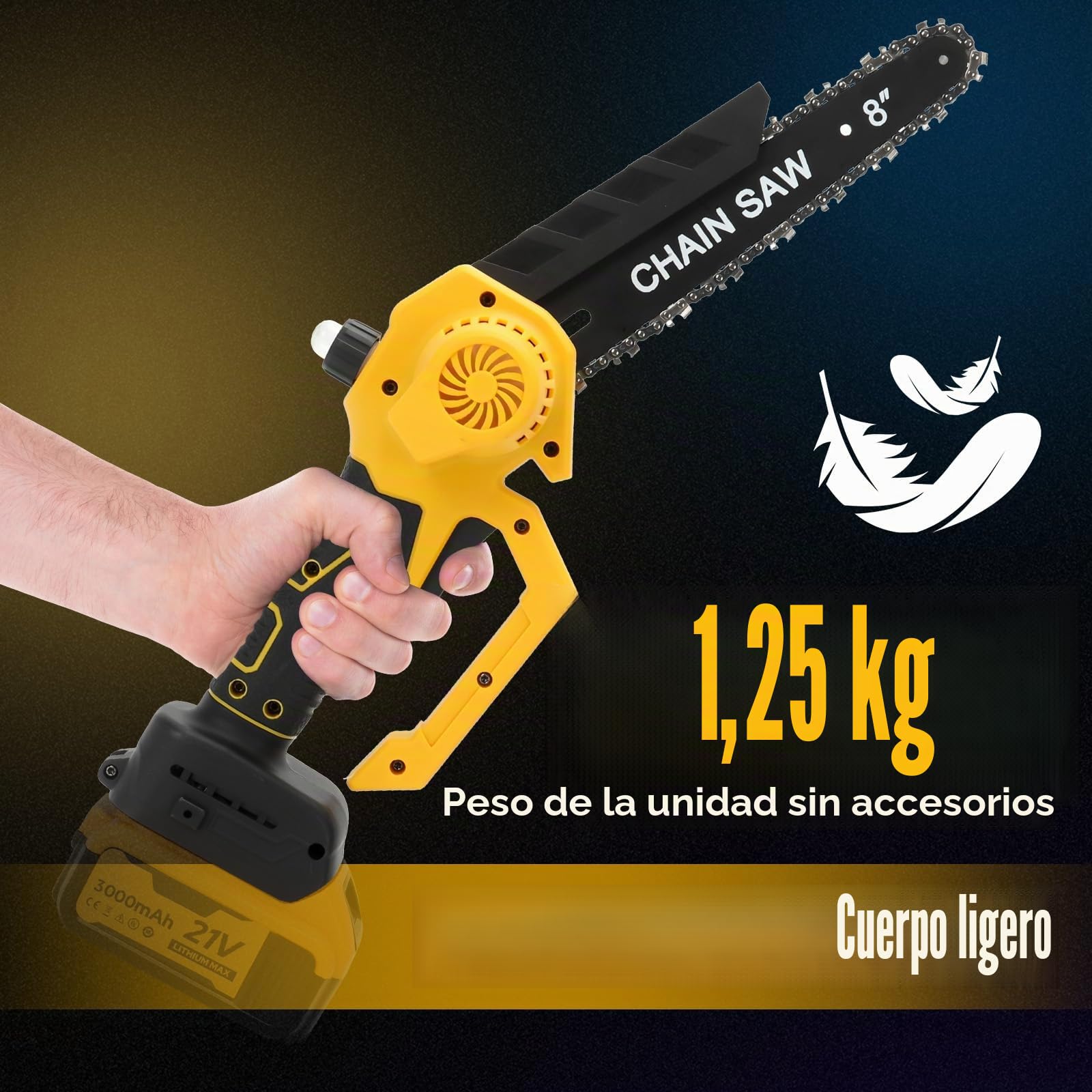 Mini Motosierra de 6 y 8 pulgadas Compatible con Dewalt 18 V, 20 V batería, sin escobillas, Motosierra eléctrica con 4 cadenas, lubricación automática, sierra de árbol de mano, sierra de podar