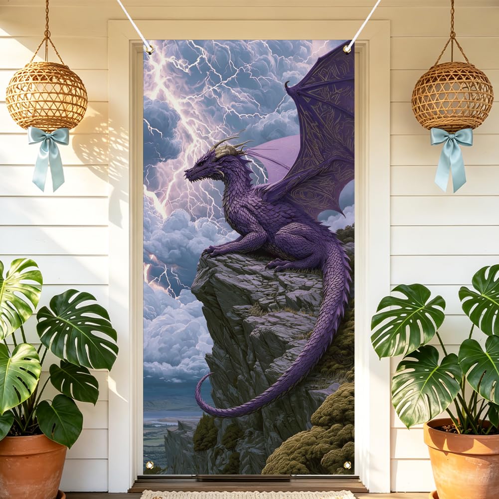 arricraft Polyester Door Cover Banner, Purple Lightning Dragon