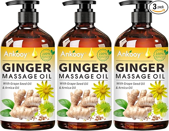 3 Pack Ginger Oil, Ginger Oil Lymphatic Drainage Massage, Belly Drainage Ginger Oil, Ginger Massage Oil Lymphatic Drainage, 100% Natural Massage Oil for Massage Therapy With Arnica Extract, Vitamin E Oil