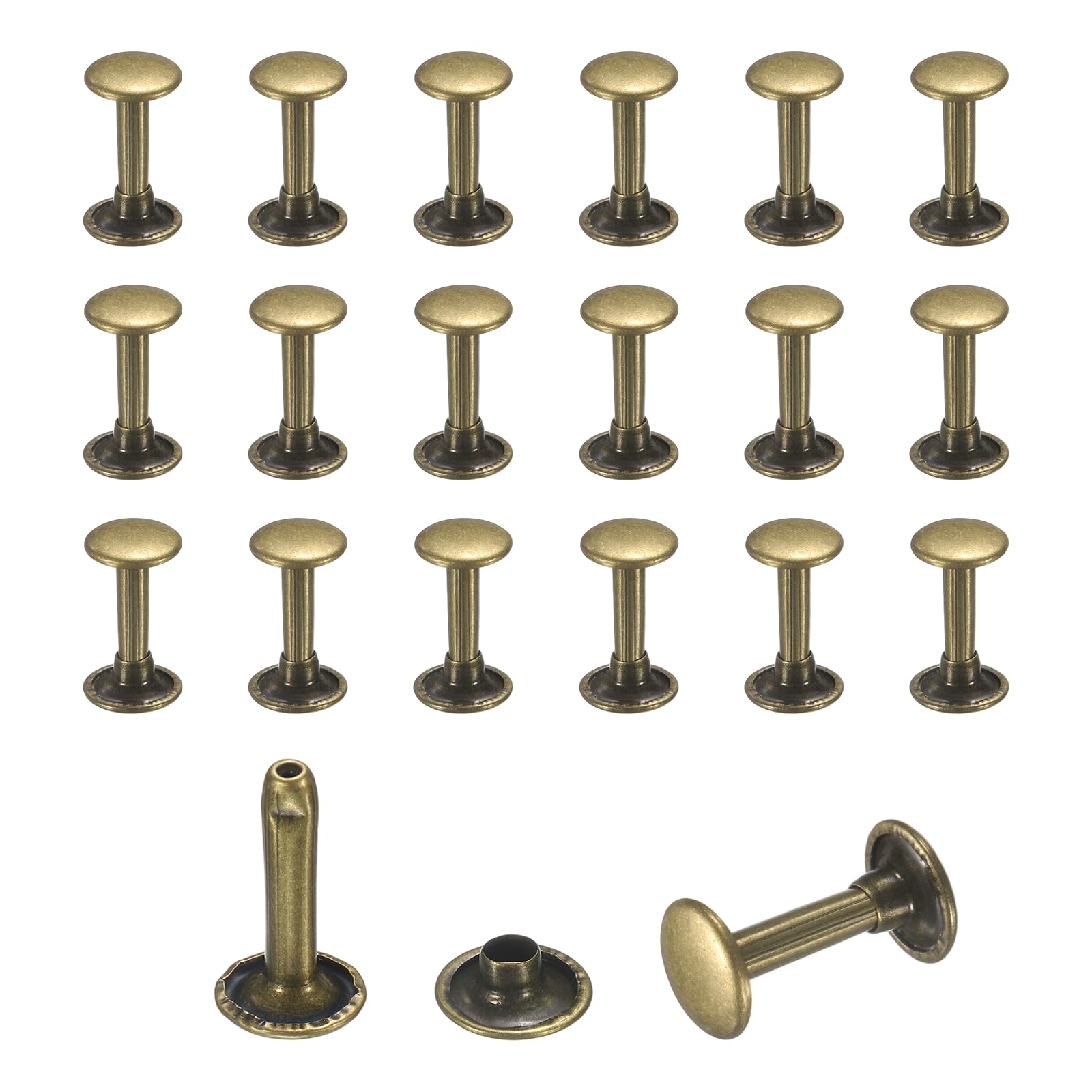 sourcing map 50 Sets Leather Rivets, 9mm Double Cap Rivets, 16mm Height Tubular Metal Studs for Leather Craft Repair and Decoration DIY Clothes, Shoes, Bags, Belts, Bronze โ image 1