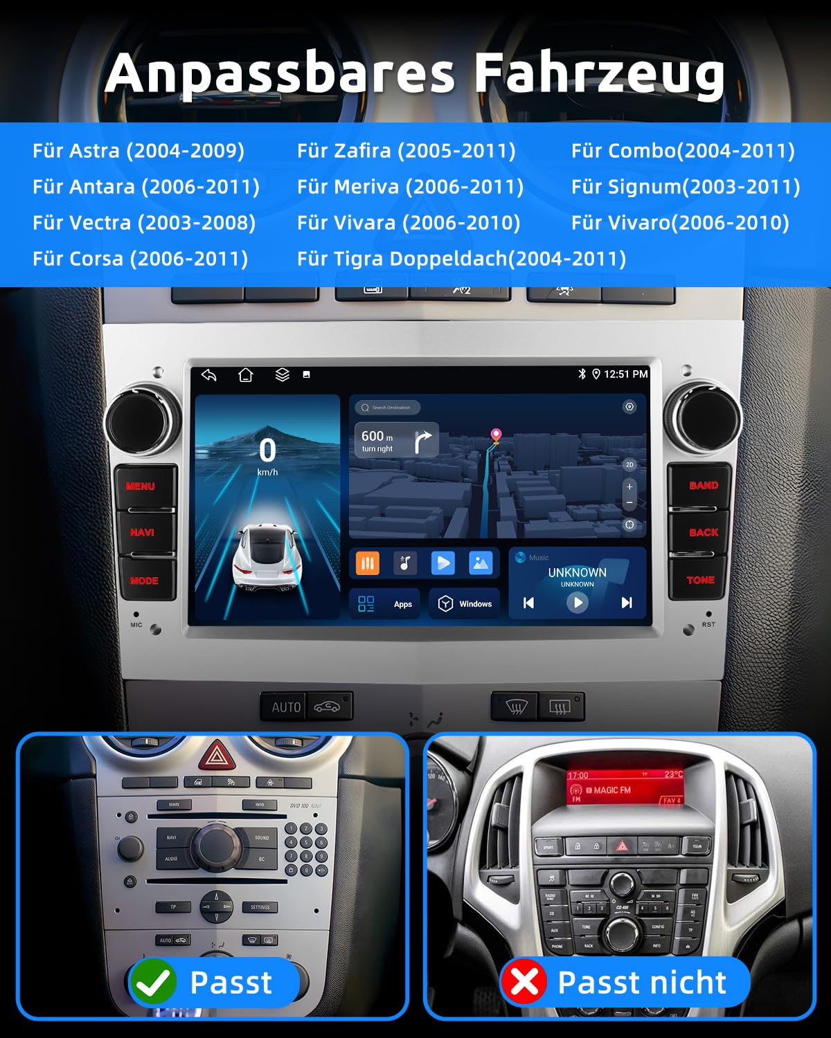 ESSGOO 2+64G Wireless Autoradio Android 14 mit Carplay und Android Auto Für Opel Astra H Corsa C/D Vectra C Zafira 7 Zoll IPS Touchscreen Bluetooth FM RDS GPS Silber Mikrofon
