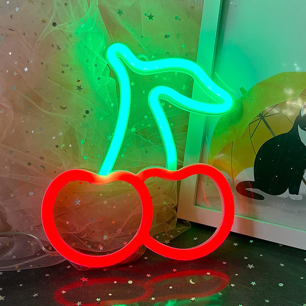 Neonowe światło wiśniowe Cherry Neon Light Sign LED neonowa tabliczka LED na lampę USB lub zasilanie bateryjne neonowe światło Sign do pokoju dziecięcego, sypialni, baru, restauracji, na Walentynki