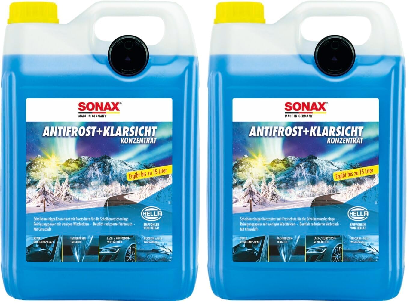 SONAX AntiFrost+KlarSicht Konzentrat (5 Liter) Scheibenreiniger-Konzentrat mit Frostschutz für die Scheibenwaschanlage | Art-Nr. 03325050 (Packung mit 2)