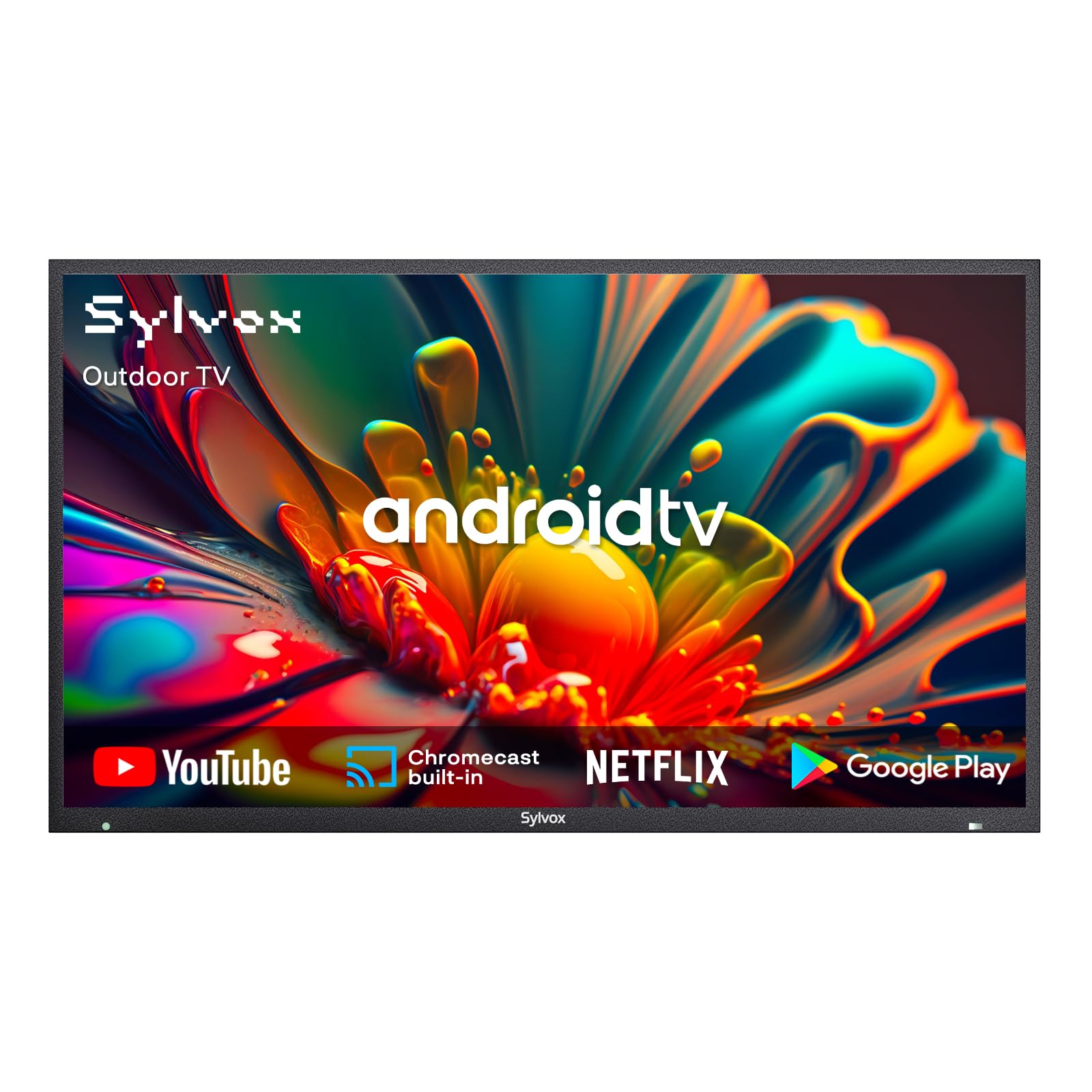 SYLVOX Outdoor TV, 4K UHD 43 Inch Smart TV, IP55 Waterproof 1000 nits Brightness for Partial Sun, Outdoor Television Powered by Android OS, Works with Voice Assistant & Chromecast (Deck Pro)