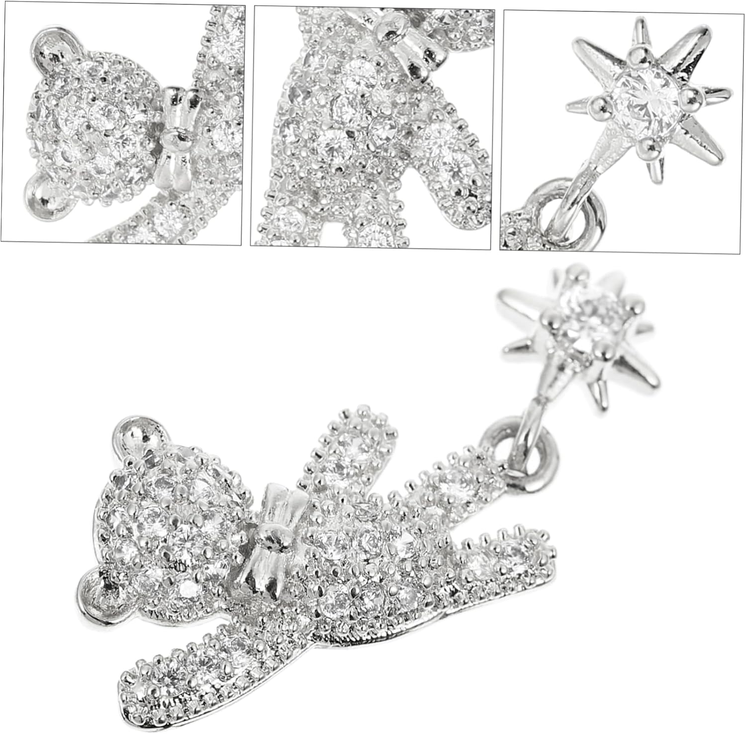 5pcs Bear Shaped Nail Art Studs with Bowknot and Zircon Decoration Japanese Style Nail Charms