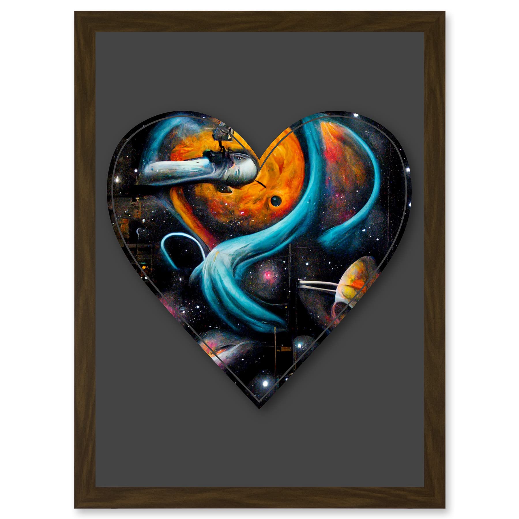 Wee Blue Coo Symbol Heart Love Space Trippy Cosmos Decorative Graffiti Mural Alphabet Initial Stencil Artwork Framed Wall Art Print A4