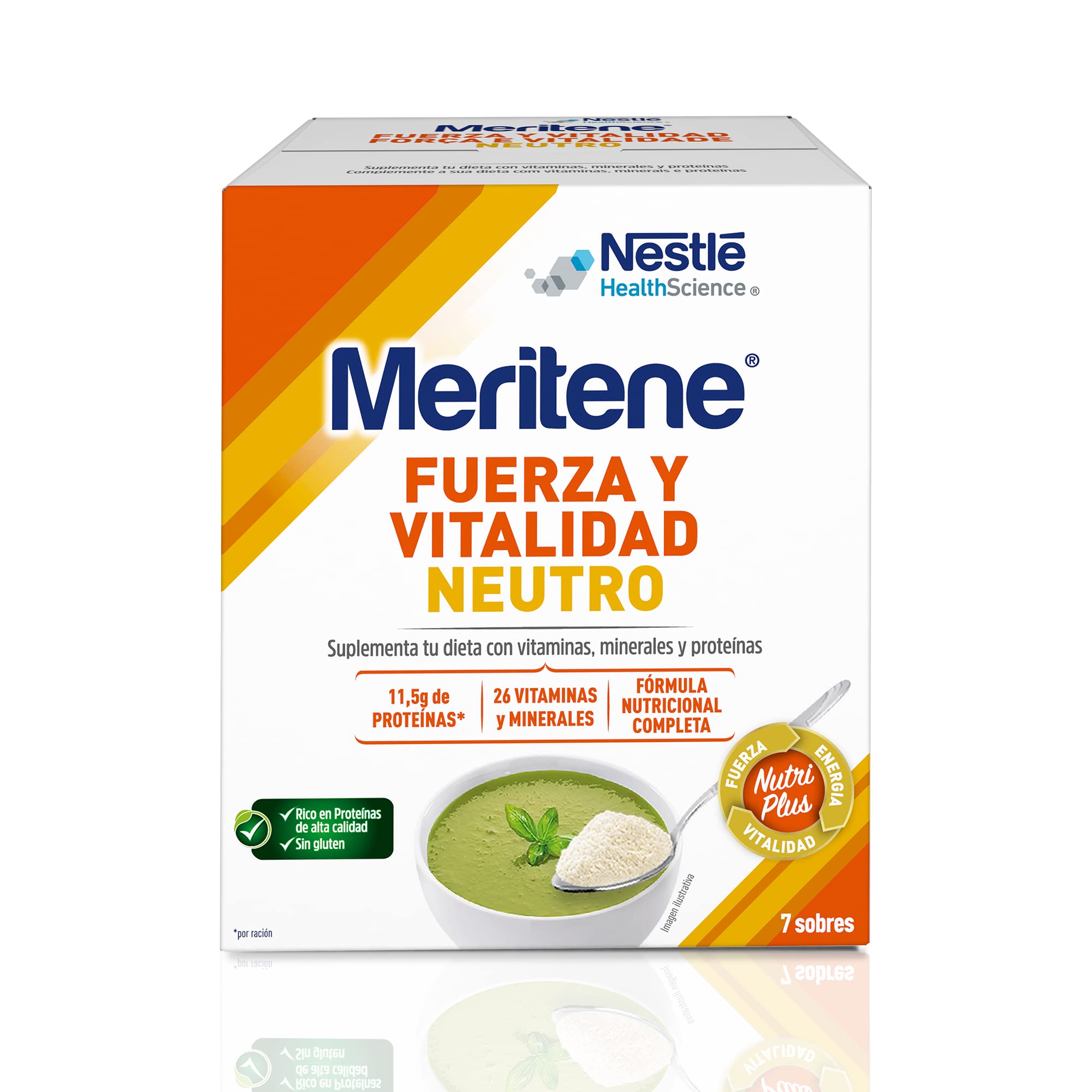 Meritene | Fuerza y Vitalidad |Sabor Neutro | Fuerza para tus Músculos, Vitalidad para ti | Solución Nutricional para Adultos con Proteínas, Vitaminas y Minerales| 7 Sobres | 350 gr