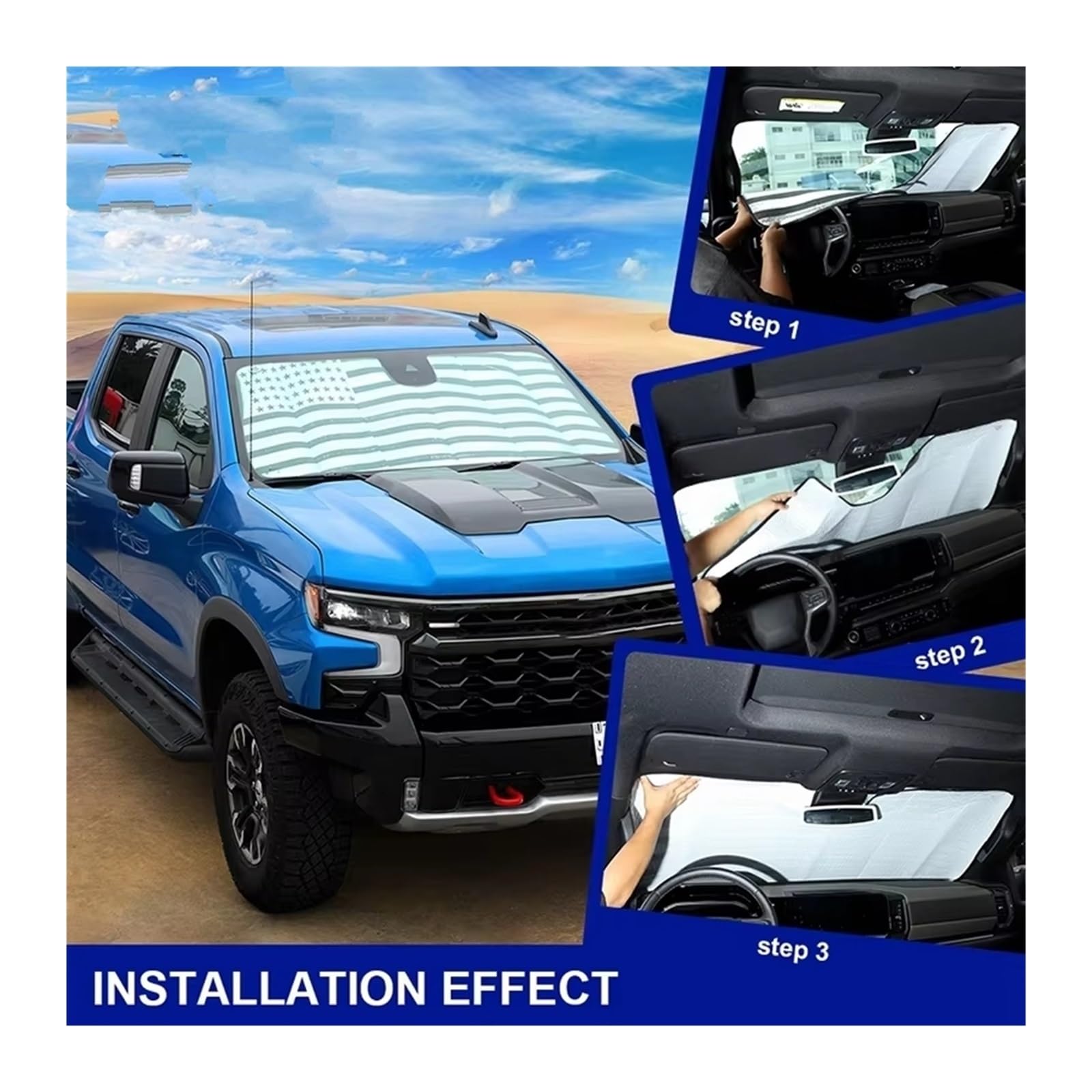 Sonnenschutz Auto Frontscheibe Für Chevy Für Silverado 2019-2025 Auto Frontscheibe Visier Sonnenschutz Abdeckung Anti UV Sonne Schutz Abdeckungen(C)